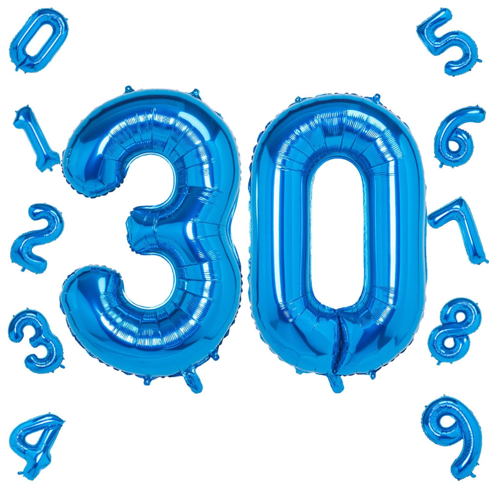 Blue 30 Number Balloon 40 Inch Jumbo Foil Mylar Balloons for Birthday Party Decorations, Anniversary Supplies, Helium-Ready Giant Digital Balloons