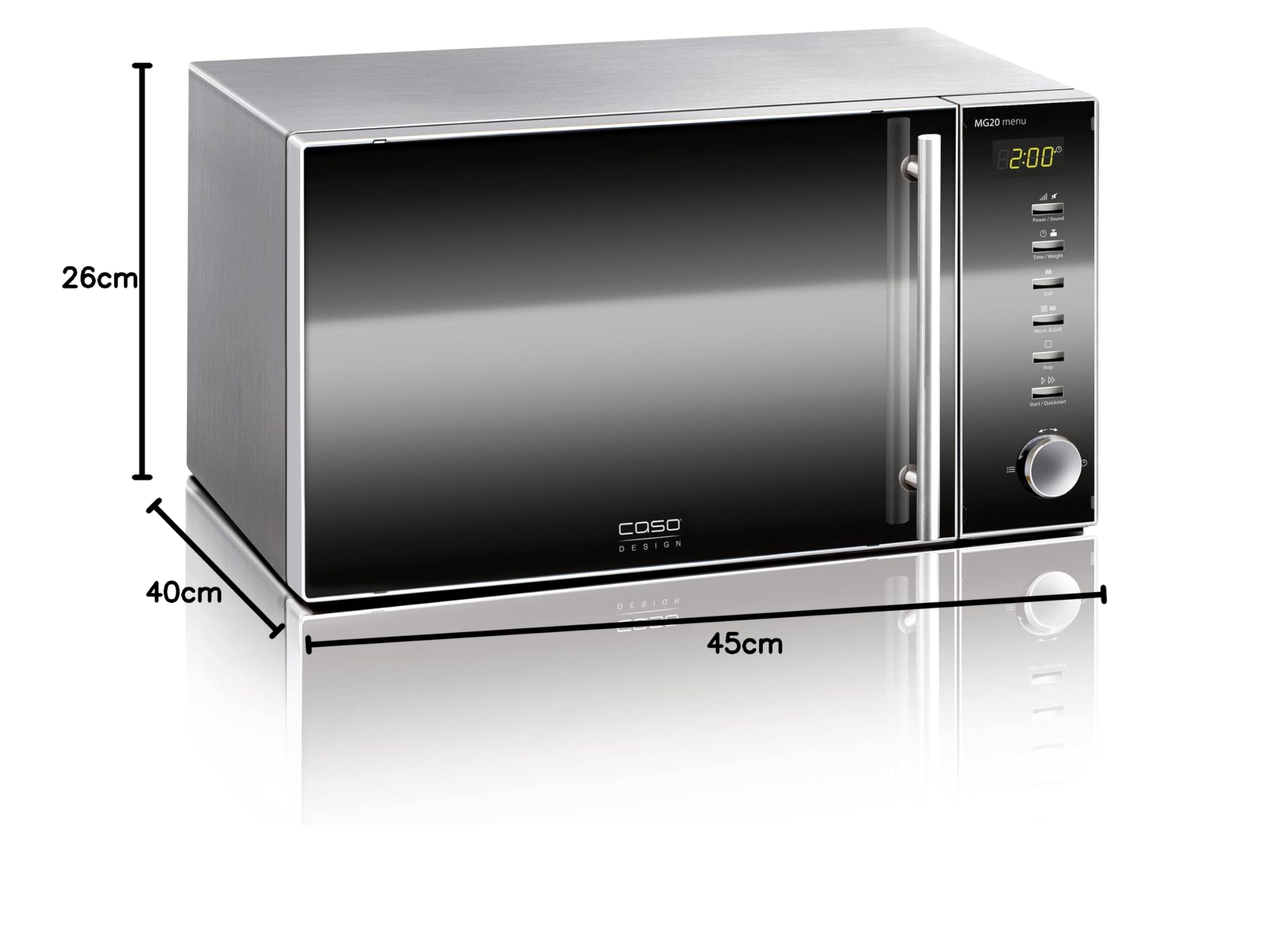 Caso Micro-ondes fonction grill MG20 menu 3320 800 W Acier Inoxydable 20 l