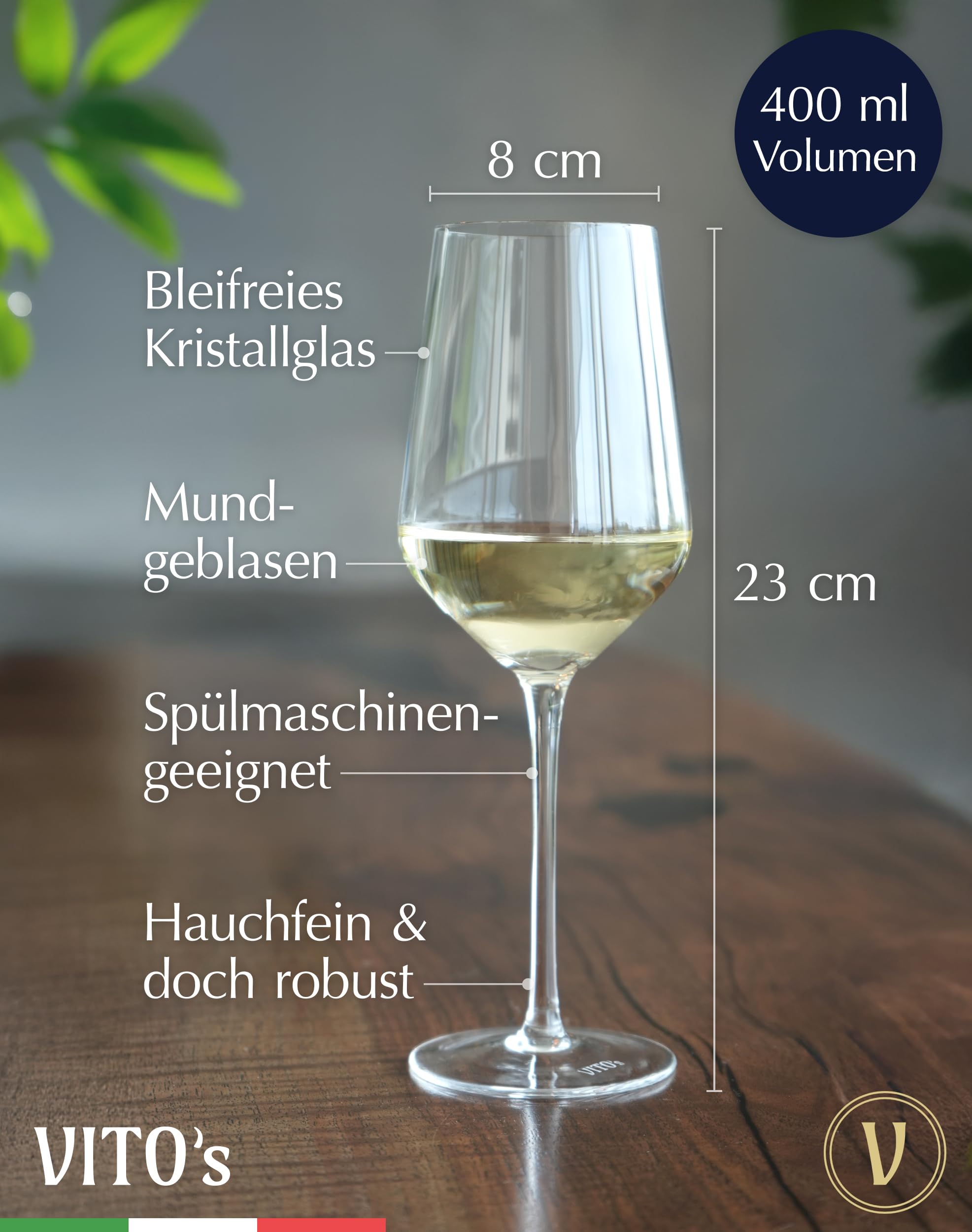 VITO's® Copas de vino blanco Adria (juego de 4) para una excelente experiencia de beber de cristal | Juego de copas de vino irrompibles en caja de regalo | para vinos blancos y rosados (juego de 4)