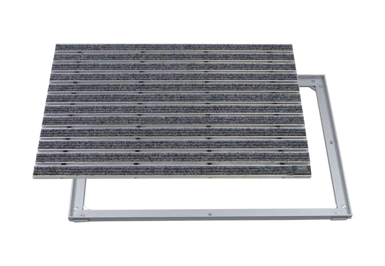 EMCO Eingangsmatte DIPLOMAT Rips hellgrau 12mm + ALU Rahmen Fußmatte Schmutzfangmatte Fußabtreter Antirutschmatte, Größe:90x60cm