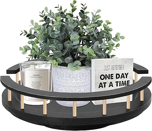 Mesa giratoria Lazy Susan de madera de 12 pulgadas, mesa giratoria para encimera de cocina Lazy Susan con laterales de barandilla, tocadiscos de 360