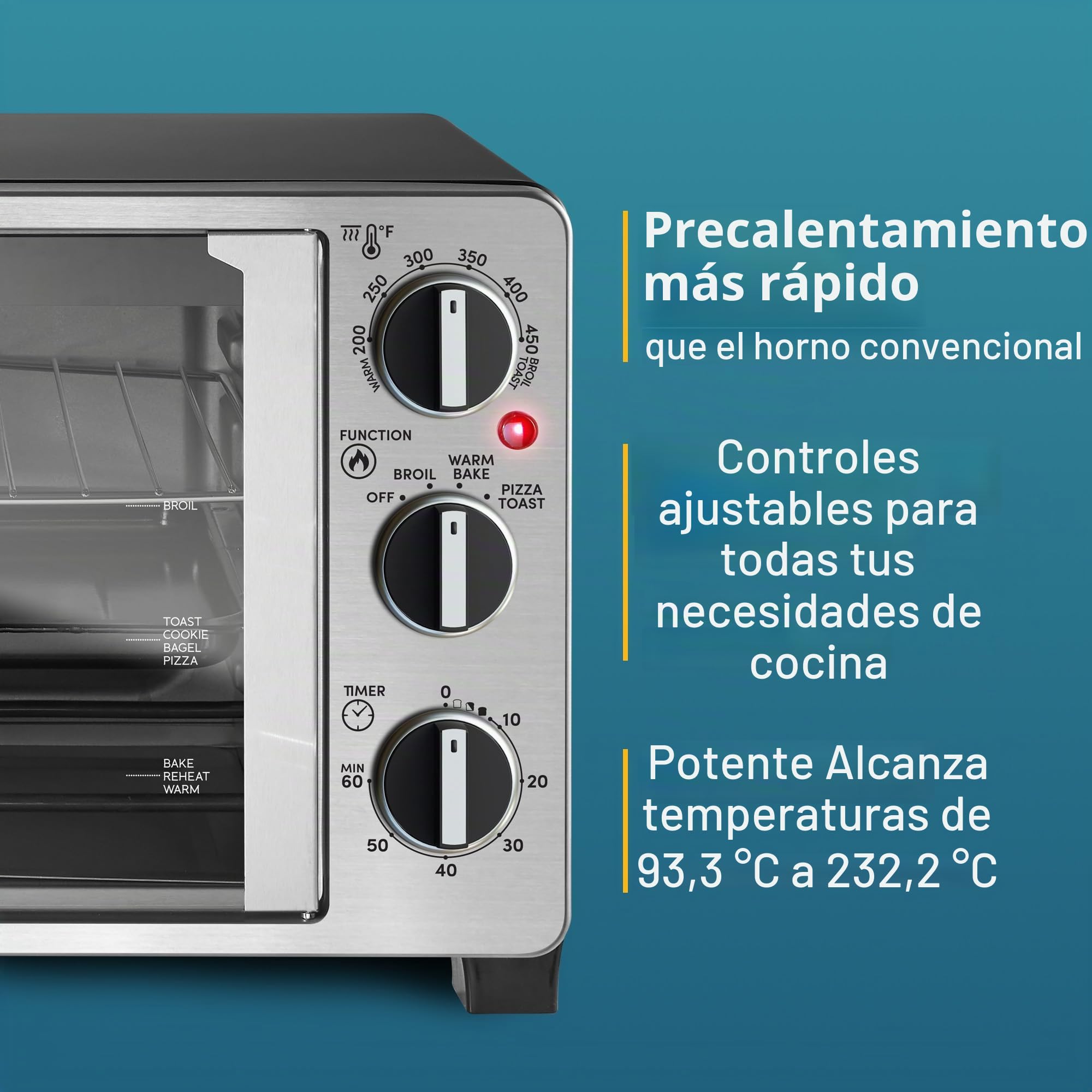 Elite Gourmet ETO2530M - Horno tostador de doble puerta francesa, hornear, asar, tostar, mantener el calor, se adapta a pizza de 12 pulgadas, capacidad de 25 l, acero inoxidable y negro