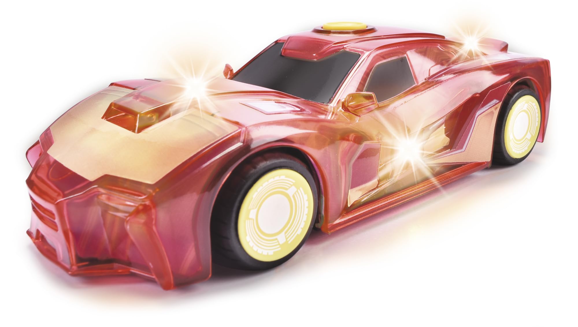Jada Toys Marvel Light Hero Iron Man Auto (15 cm) - Superhelden-Spielzeugauto ab 3 Jahre mit Friktion und coolen Licht- &-Sound-Effekten, Auto-Spielzeug für Kinder, inkl. Batterien