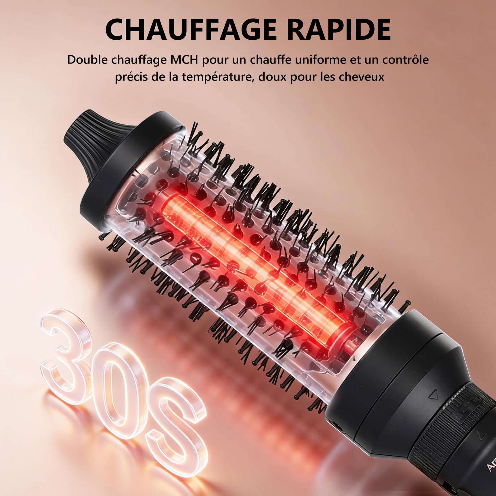 Brosse Thermique 3-en-1 (32/38/45mm) - Technologie Ions Céramique-Tourmaline, Anti-Frisottis, Idéale comme Brosse Chauffante pour un Styling Rapide