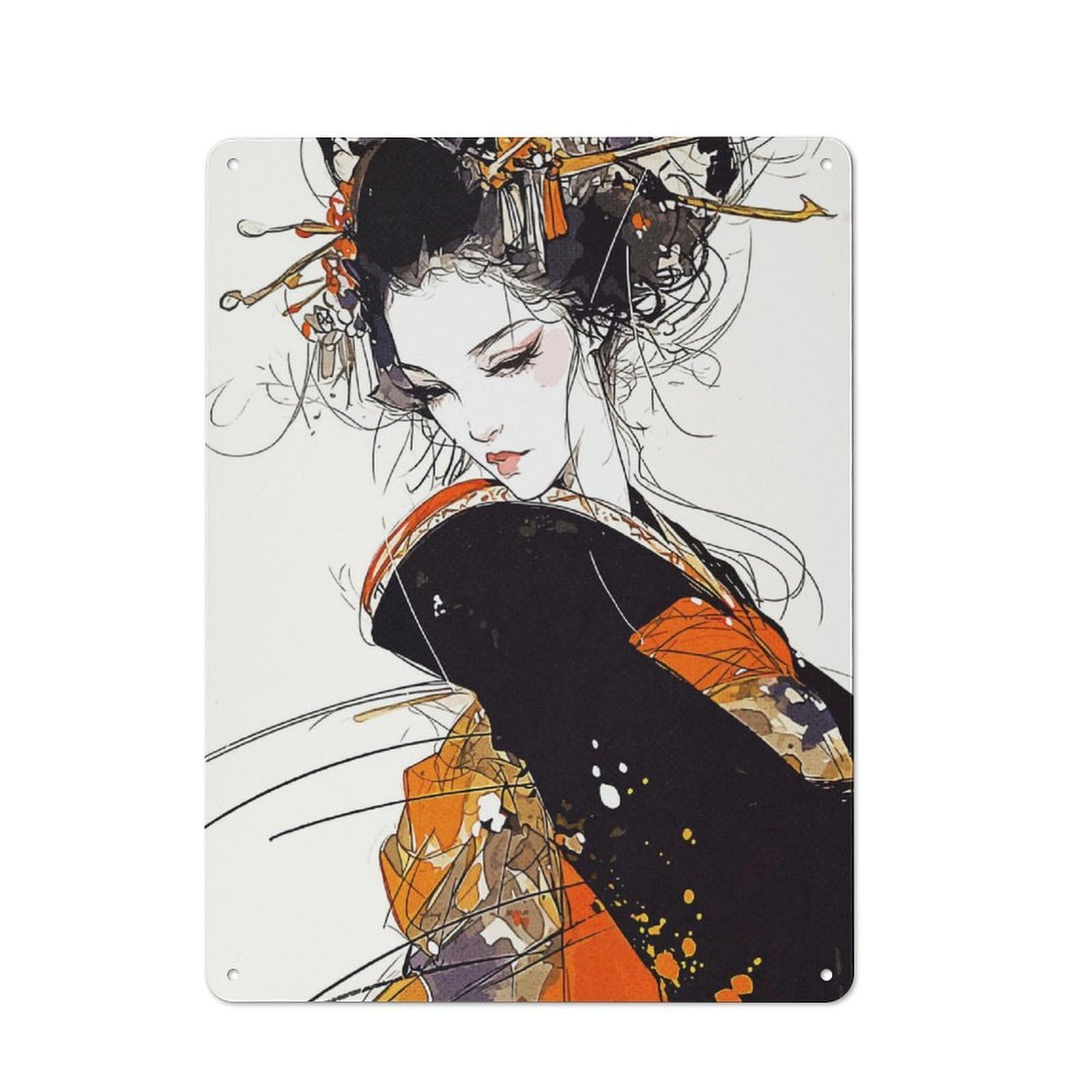 Junmoney Japan Geisha Tin Wall Plaque 40X30cm With For Living Room Wall, Gift For Feature Wall Decorators During The Christmas Season