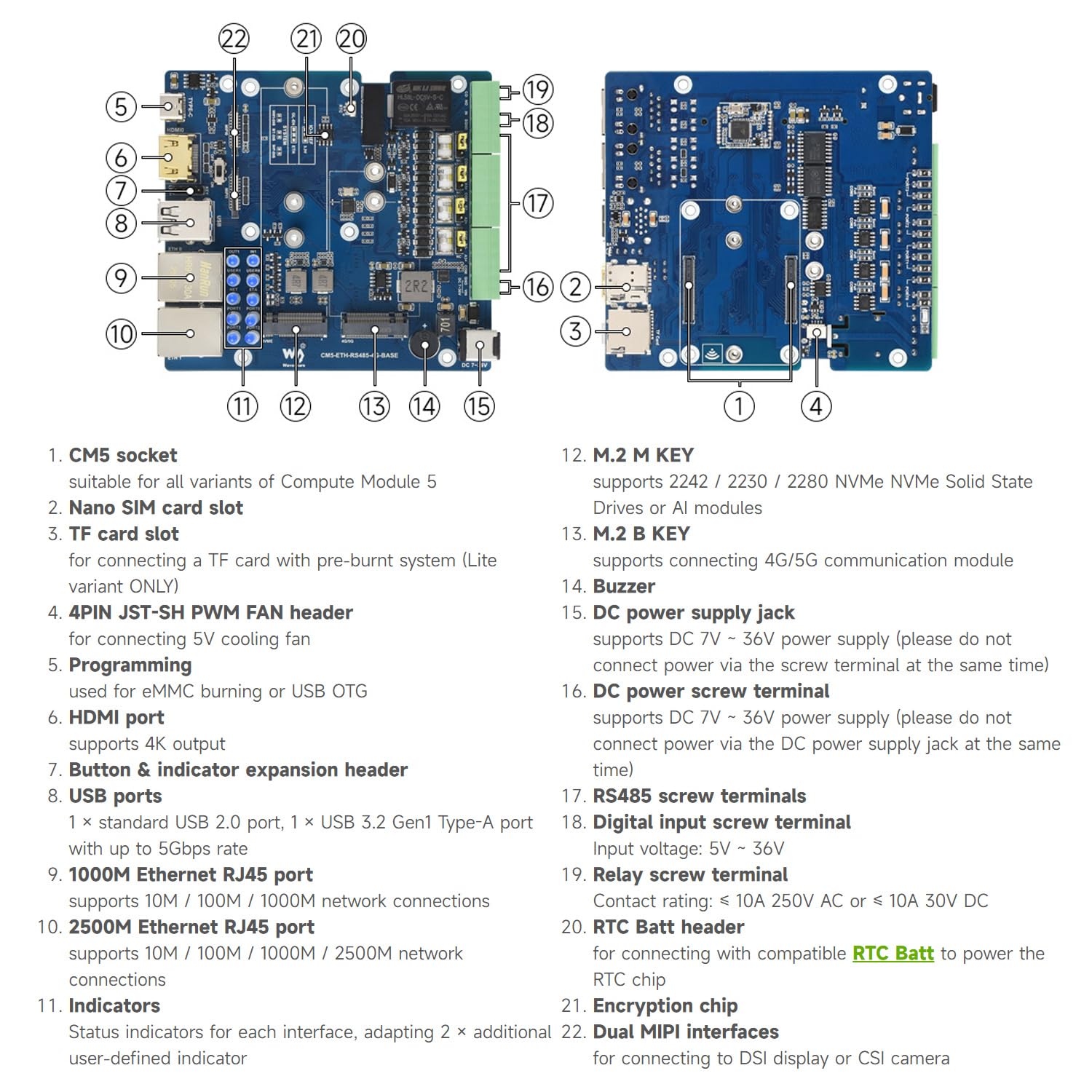 Waveshare Gigabit/2.5G Dual Ethernet Multi-Function Expansion Board Based on Raspberry Pi CM5 (NOT Included),RS485, 4G/5G Module and 4K Display Output, Board Only