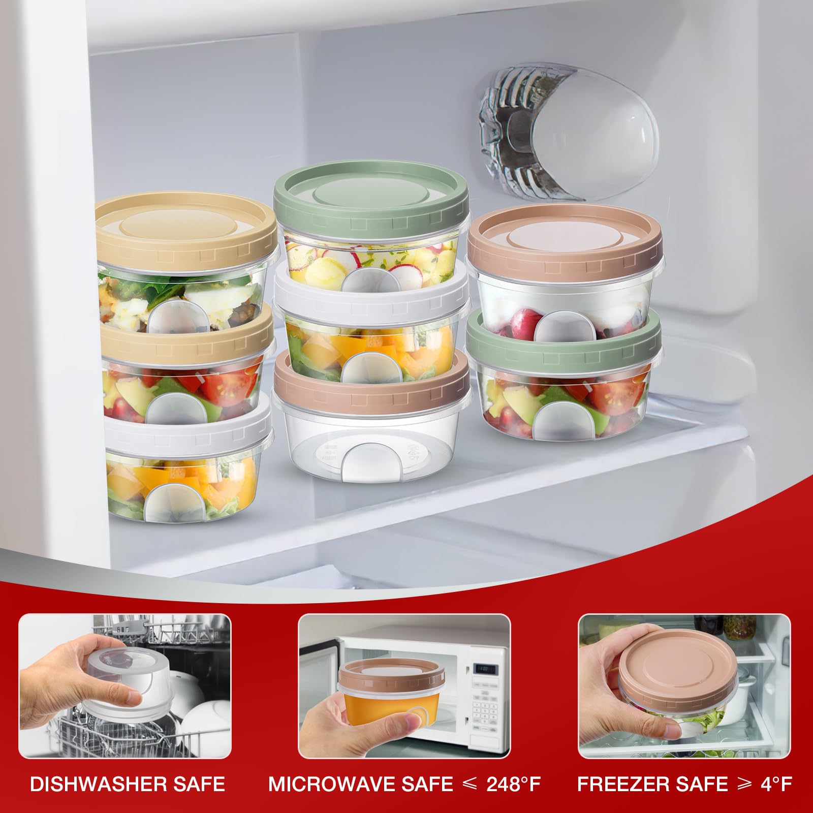 Reykentu 8 STKS Ronde Plastic Containers met Deksels, Herbruikbare Kleine Vriezer Opslag Container Potten met Schroefdeksel 700ML