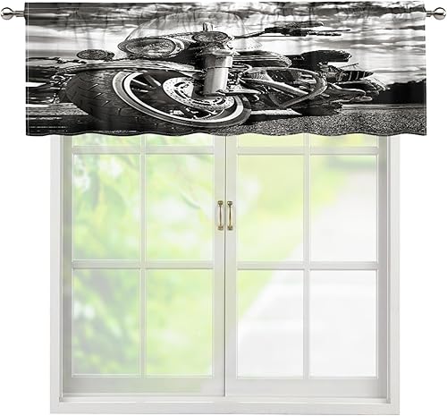 Miniatura 10 de Route 66 Cortinas rústicas de cenefa, retro antiguo coche antiguo clásico de automóvil, motocicleta, decoración de ventanas, cortinas con bolsillo