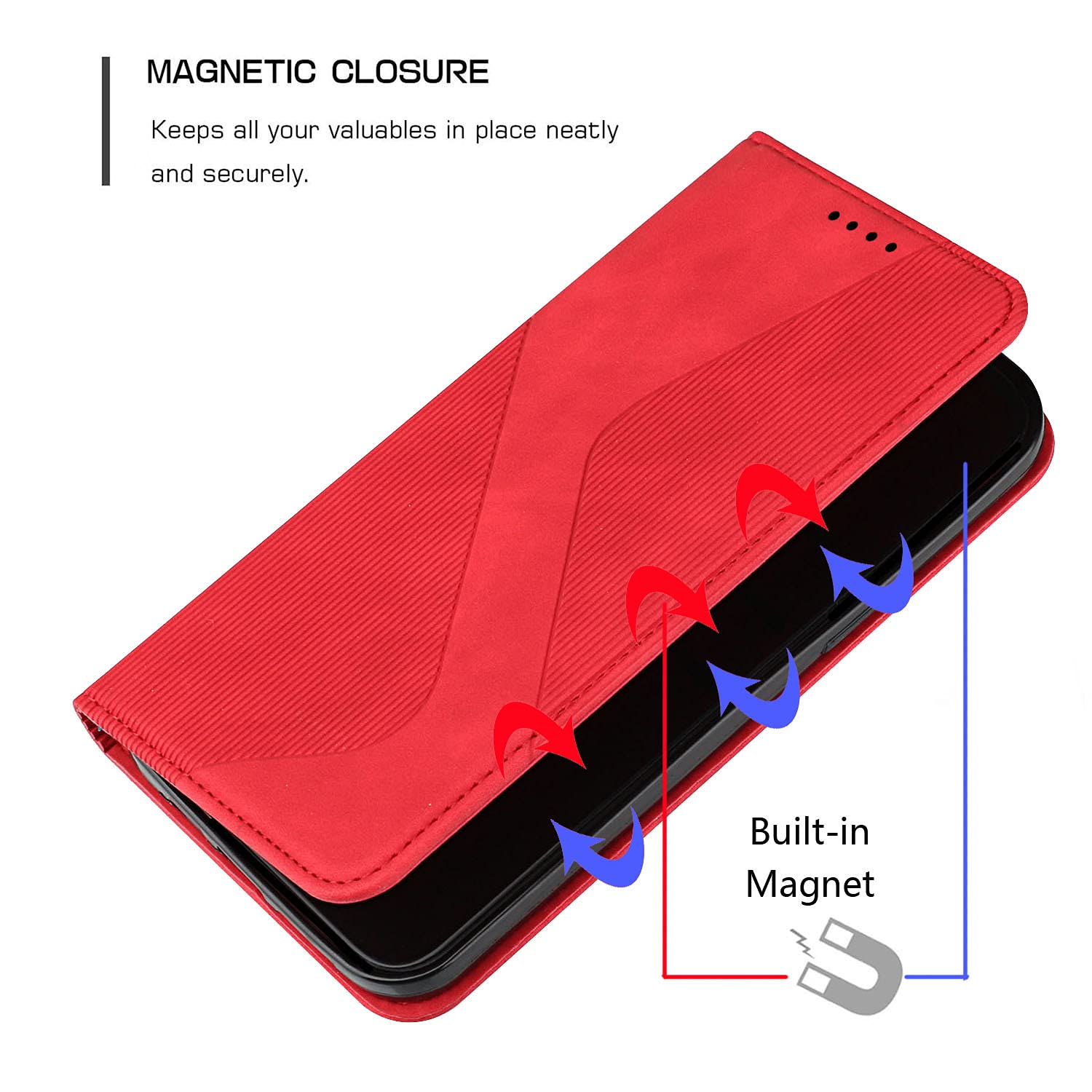 Custodia Portafoglio In Pelle PU Per Xiaomi Redmi Note 12 Pro 5G - Cover Libro Magnetica Con 3 Slot Carte E Funzione Stand, Colore Rosso - 3