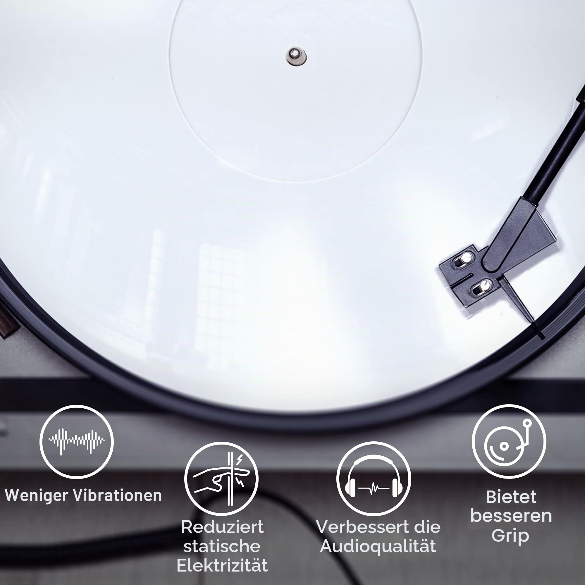 PRO SPIN Weiße Acryl-Plattenspielermatte – Platter Slipmat für 30,5 cm Vinyl-Schallplattenspieler – antistatische Abdeckung, reduziert Geräusche und Geräusche von statischer Aufladung und Staub –
