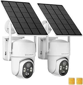 Cellular Security Camera, No WiFi Security Camera, Solar Security Cameras Wireless Outdoor, 2K HD, 360 PTZ, Motion Detection, 2-Way Talk, Color Night Vision, 2 Pack asin的图片