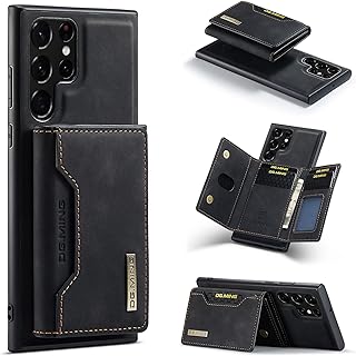2 in 1 Detachable Wallet Back Cover for Samsung Galaxy S22 Ultra 5G Leather Case with Card Holder Pocket Slim Phone Cases 6.8' (Black,S22 Ultra)