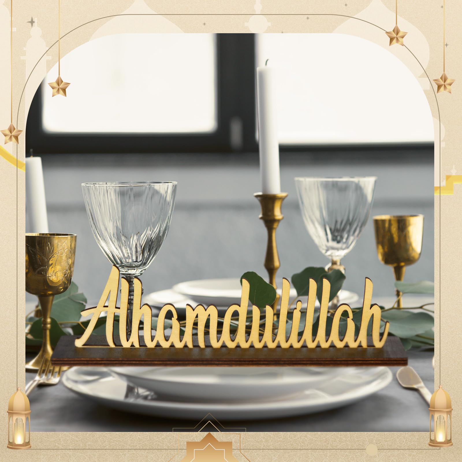 Decorazione Namalu Ramadan Supporto Decorativo in Legno con Scritta Alhamdulillah Decorazione Islamica Decorazione da Tavola Eid Mubarak Regalo Ramadan Kareem per Festa Musulmana Casa Soggiorno