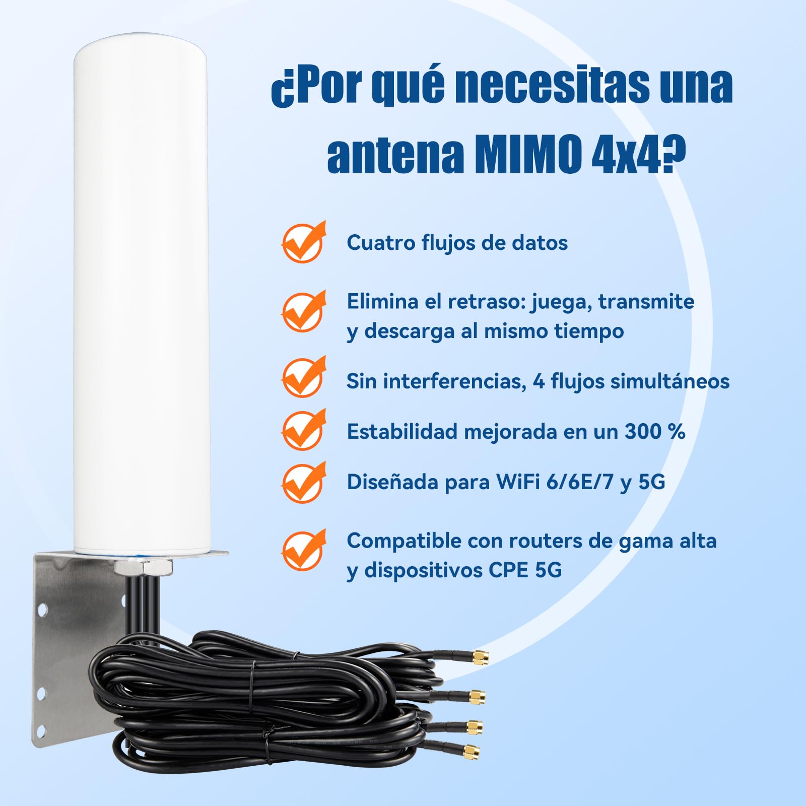 Antena 4x4 MIMO 4G LTE 5G Omnidireccional 600-6000 MHz 6dBi con Conector SMA y Adaptador TS9, Cable RG58 de 3m, Impermeable IP67 para Router Módem Gateway Hotspot T-Mobile Verizon AT&T