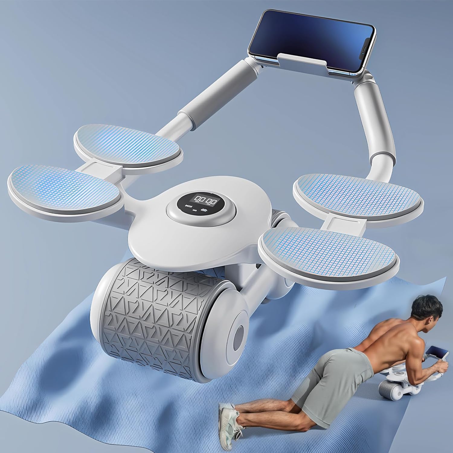 Ab Roller Wheel, Automatic Rebound Abdominal Wheel with Elbow Support and Timmer, Home Fitness or Gym Abdominal Exercise Equipment, New Core Strength Training Wheel