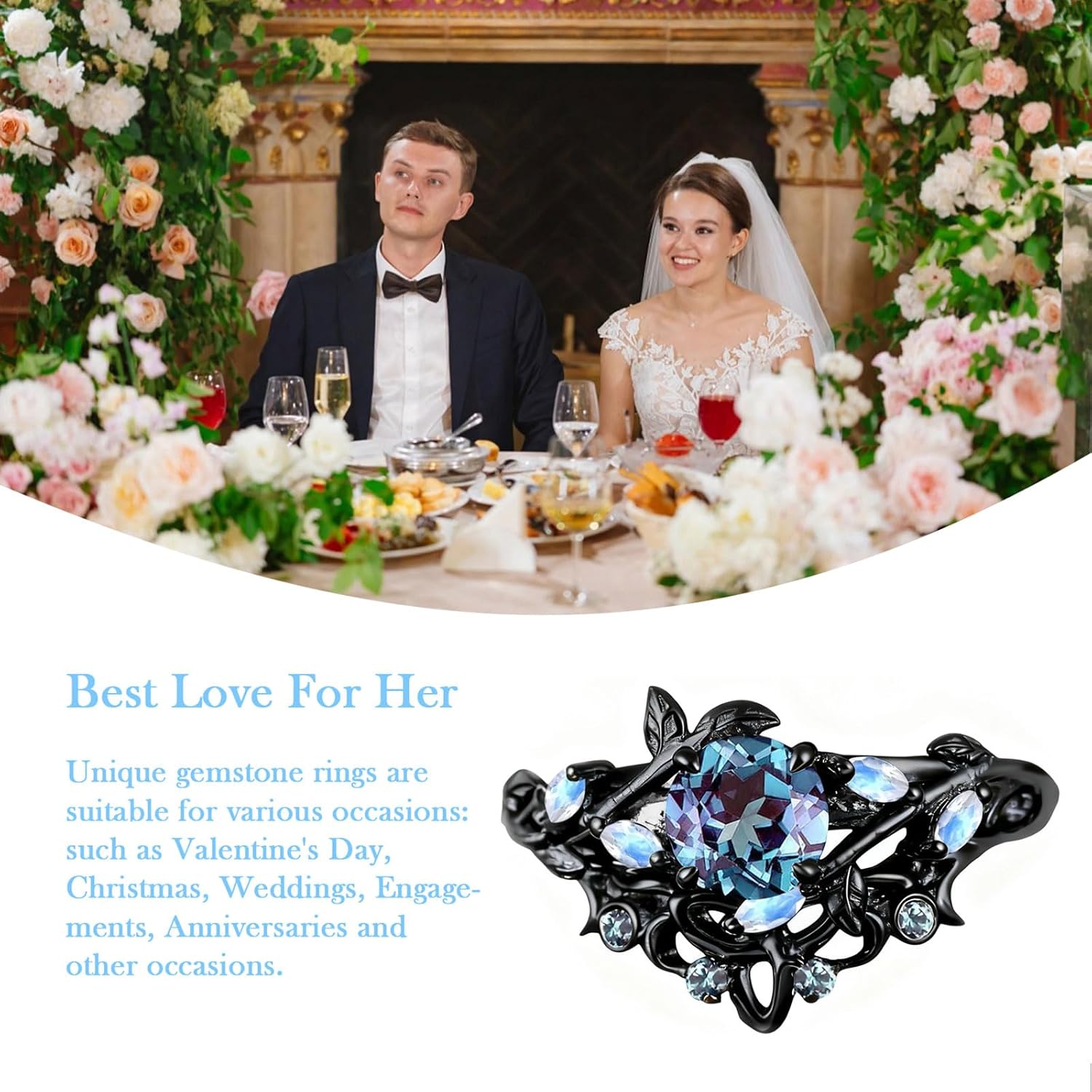 1CT Round Gemstone Engagement Rings Set Solid 10K/14K/18K Black Gold Leaf Vintage Vine Wedding Bridal Anniversary Proposal Ring Set for Her