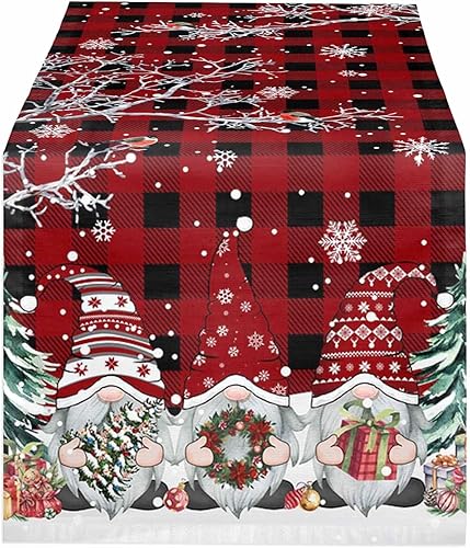 Miniatura 2 de Camino de mesa de Navidad de arpillera de lino de 90 pulgadas de largo, muñeco de nieve, copo de nieve, camino de mesa rojo para tocador, fiesta,