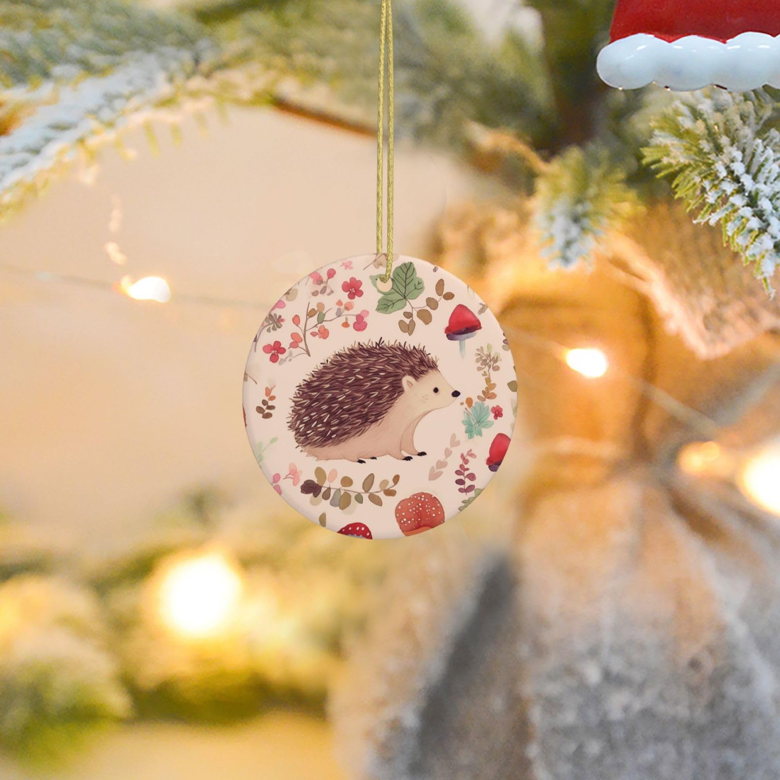 2025 Christmas Tree Decoration Hanging Round Ornament Lovely Hedgehog Ceramic Ornaments Christmas Tree Decorations Round Pendants for Xmas Tree Winter New Year Party Supplies
