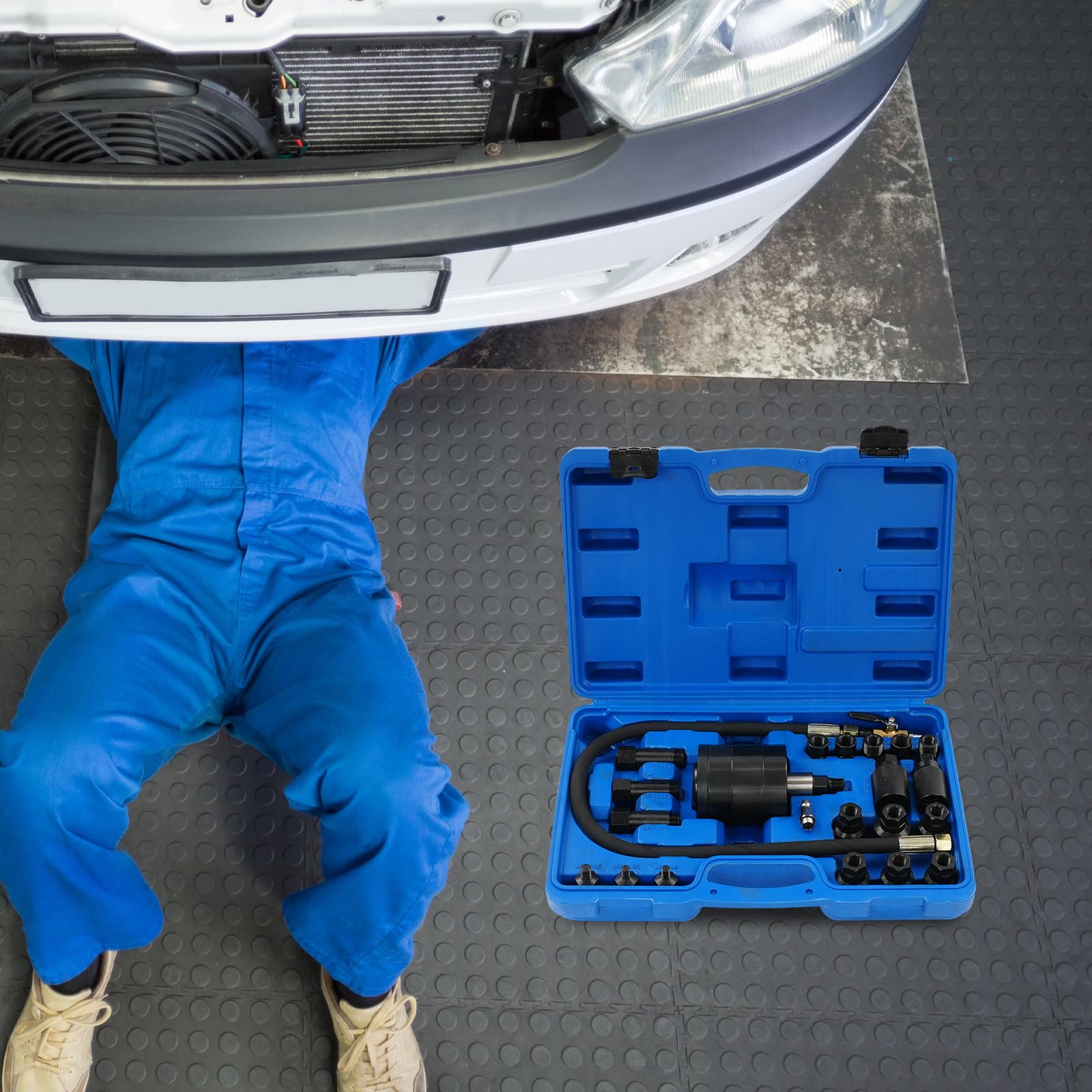 Set di 23 estrattori pneumatici, con 19 adattatori per motore diesel, pressione 5-8 bar, con valigetta in acciaio 45#