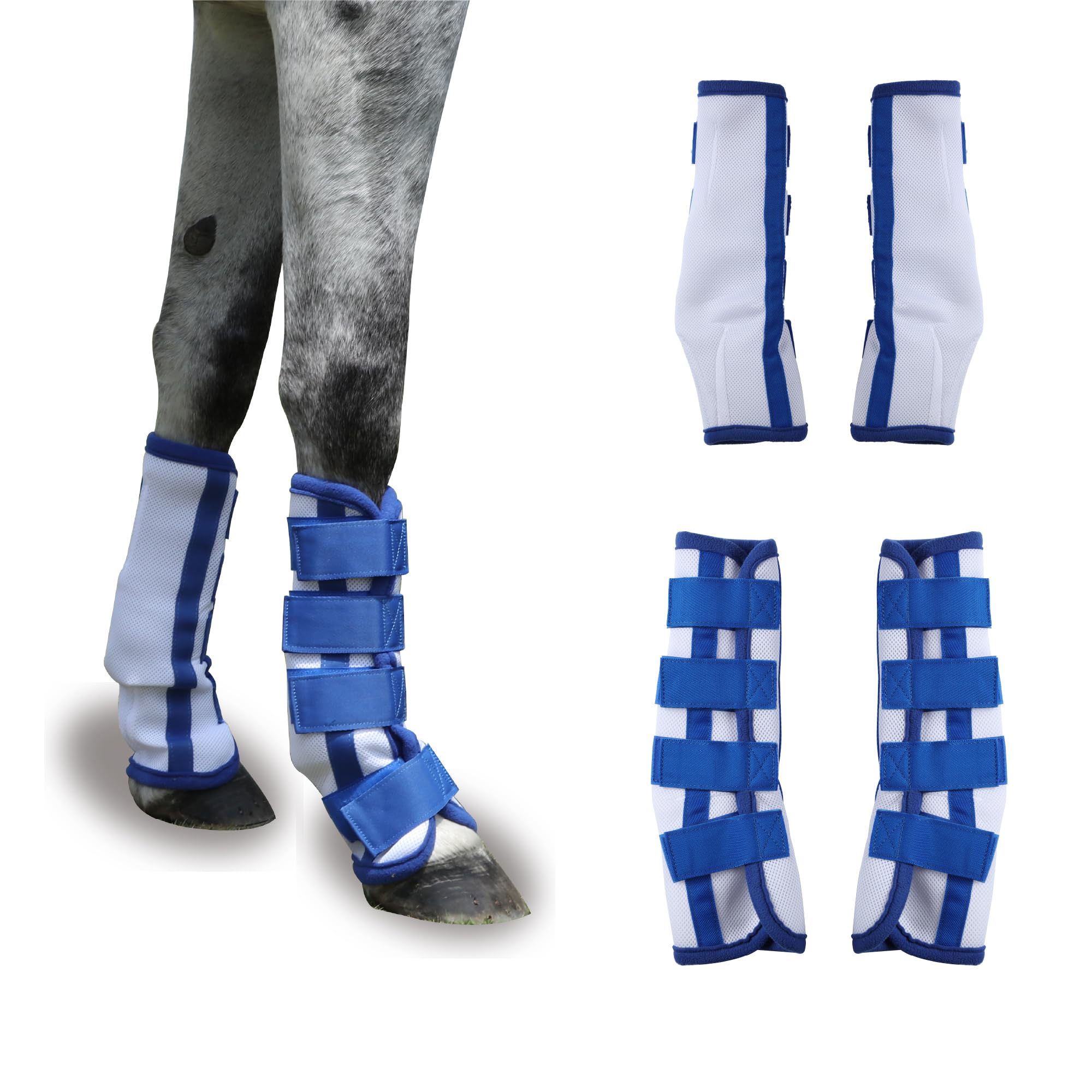 Horse Fly Boots Set of 4 – Lightweight Breathable Mesh Fly Leg Wraps for Horses with Fly & UV Protection and Comfortable Contoured Fit, Ideal for Summer Field & Stable Royal Blue Cob