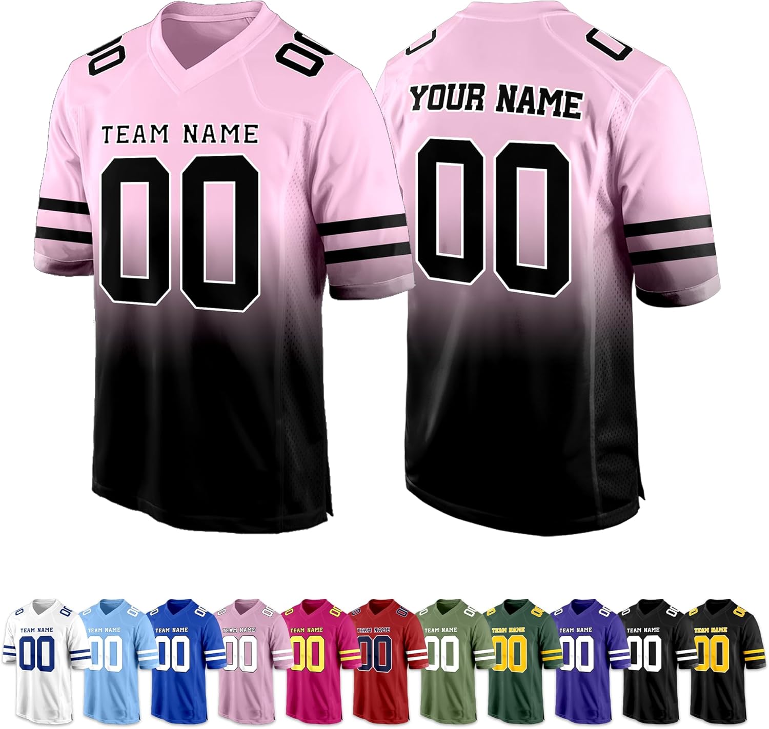 Custom Personalized Football Jersey - Stitched Team Name Number V-Neck Short Sleeve Uniform for Men Women Youth Fans