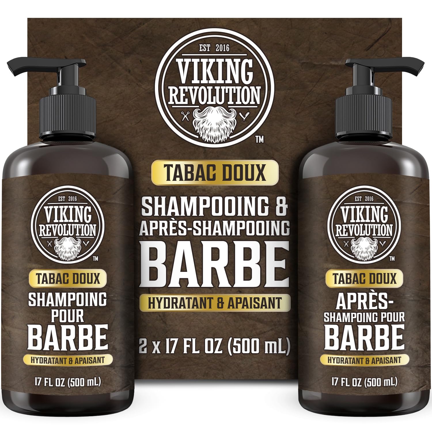 Viking Revolution - Shampoing Barbe Homme & Après Shampoing Barbe Homme - Huile d'Argan & de Jojoba - Adoucit & Renforce - Tabac Doux - 500 ml x 2