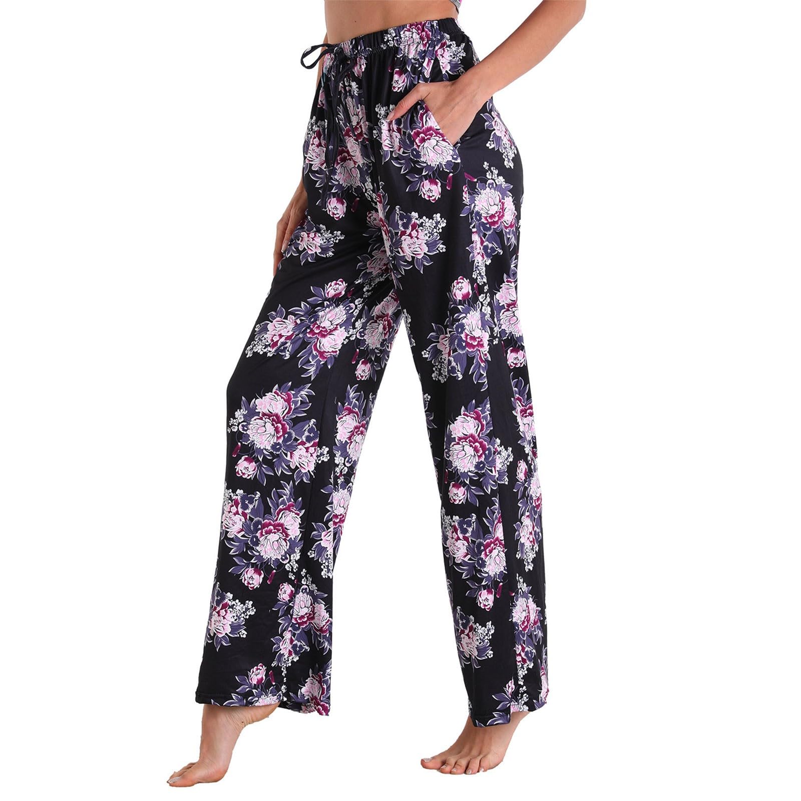 Pantalon D'Intérieur Femme Imprimé Taille Élastique Poches Couleur Unie