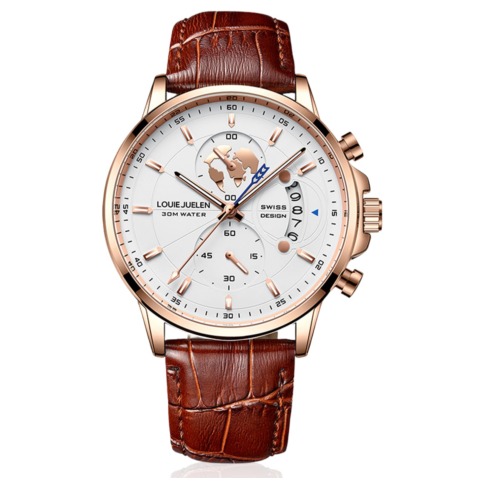 eYotto Men's Luxury Chronograph Quartz Wrist Watch, Casual Dress Black Leather Band Calendar Date Analog Formal Business Waterproof Wristwatch, Fashion Gifts Luminous Dial Watches for Men