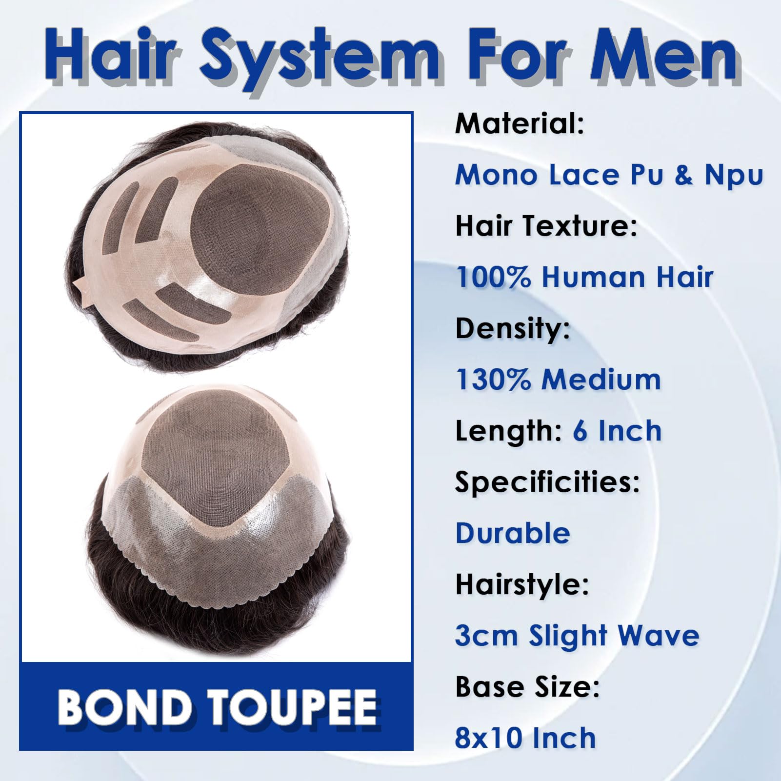 Ehairc Hair System For Men Bond Mono Lace Front And Npu Back Toupee - 100% Human Hair, Medium Density (#6) - Image 3