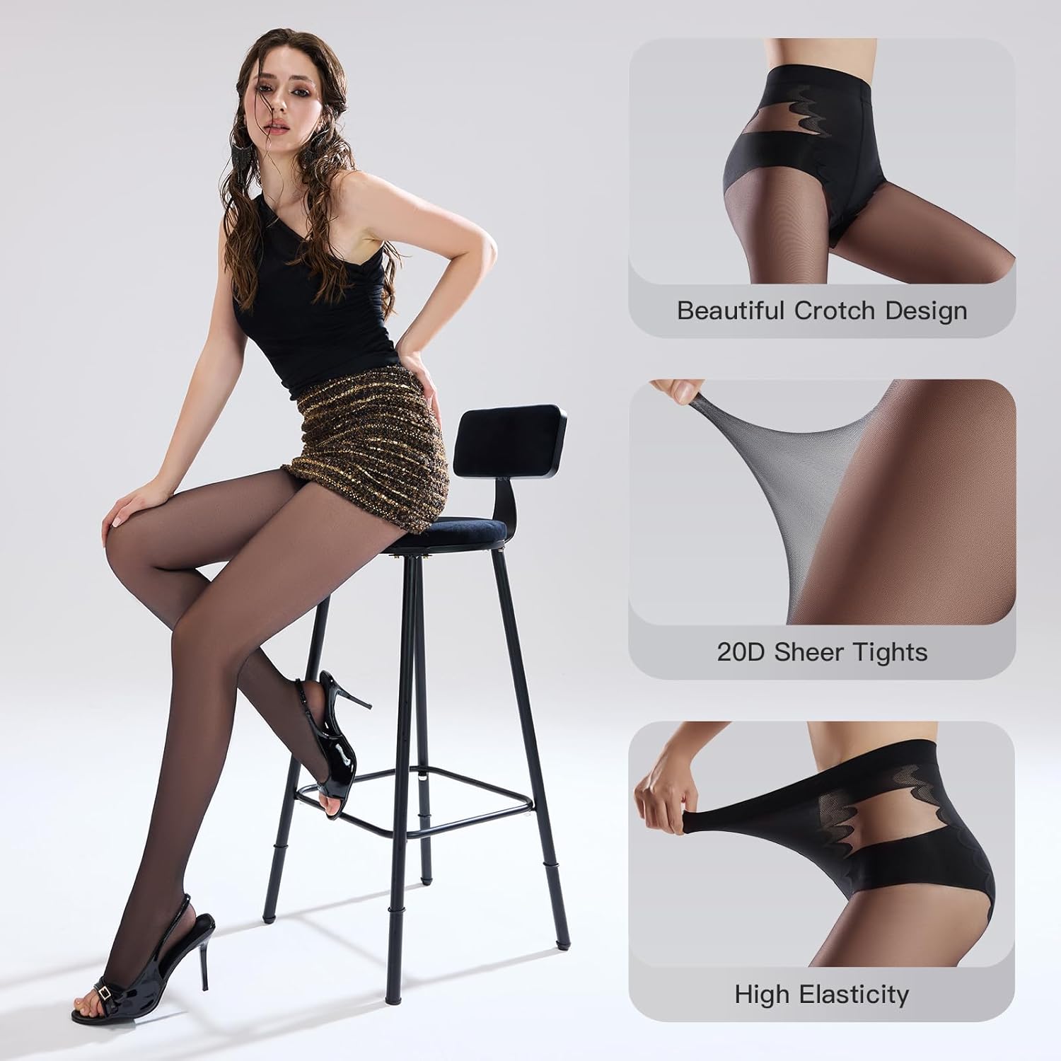 Yilanmy Toeless Pantyhose Sheer Tights for Women 20D Open Toe Pantyhose High Waist Nylons 3 Pairs - Image 3