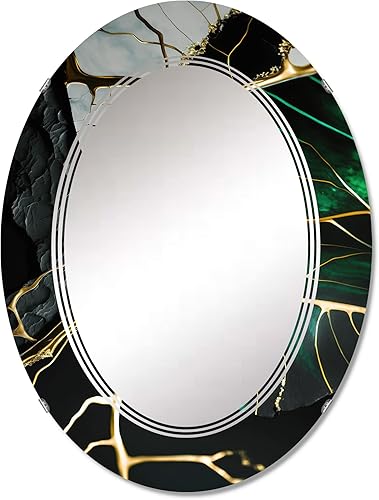 Abstract Geode Gold II - Espejo de tocador, espejos de baño, espejos de pared para sala de estar, dormitorio, espejo ovalado, grande, 20 x 30 pies,
