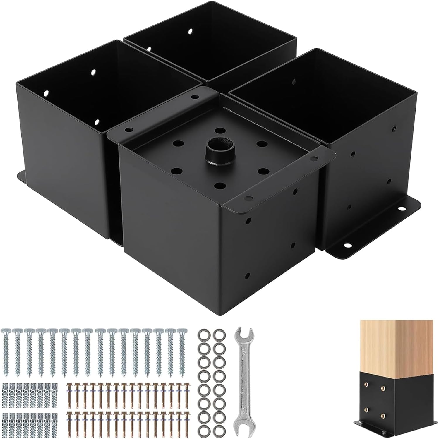 6x6 Post Base 4 Pcs, Inner Size 5.8"X5.8" Post Base Brackets, Heavy Duty Powder-Coated Post Anchor Anchors Post Brackets for Pavilion Deck Railing Support Deck Base Plate