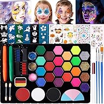 Janolia Body Painting, 25 Colori Truccabimbi Kit con 3 Pennelli 2 Matite per Il Viso, Trucca Bimbi Professionali, Face Painting Bambini per Halloween, Carnevale, Pasqua, Natale, Cosplay