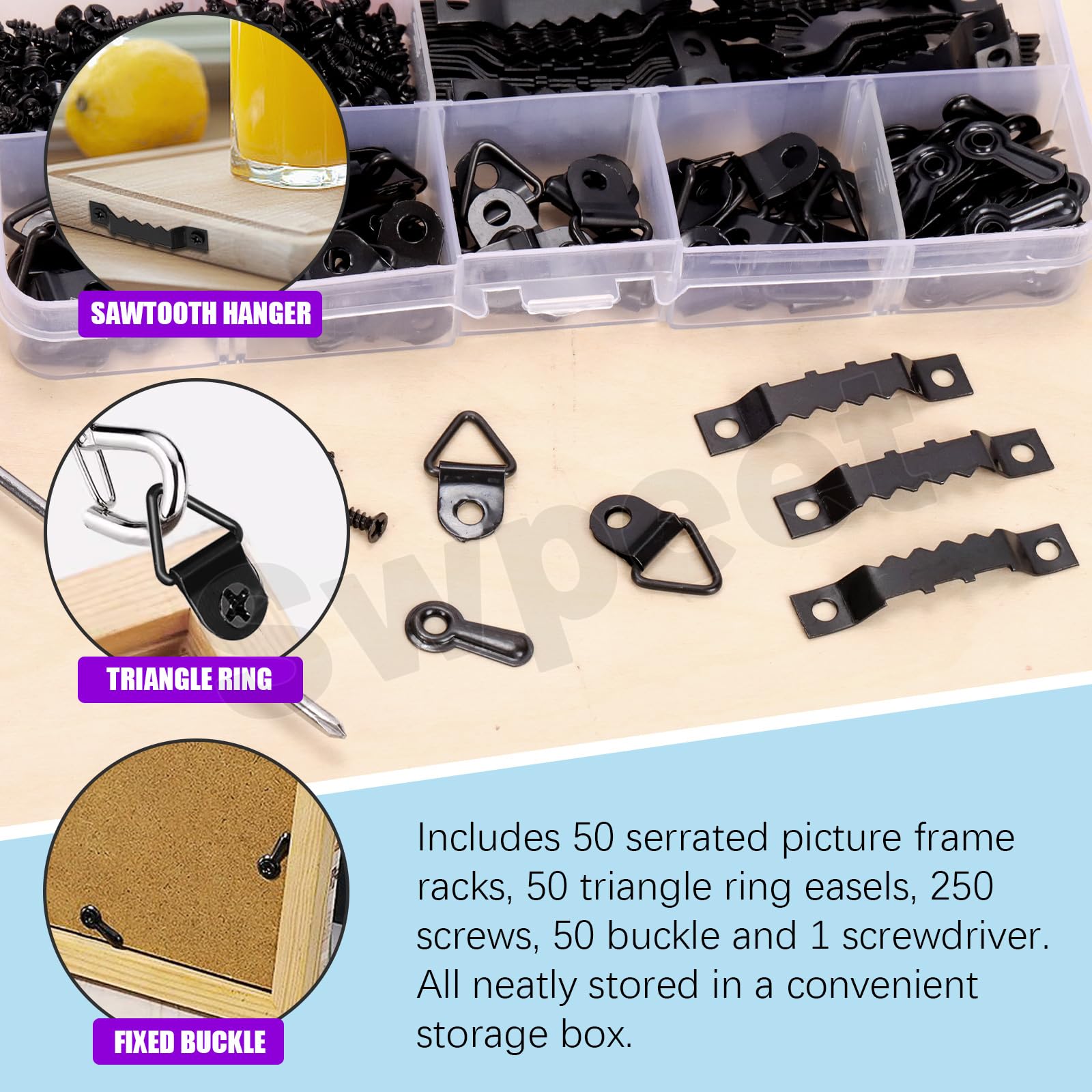 Swpeet 401Pcs Black Picture Hangers Kit - Image 4