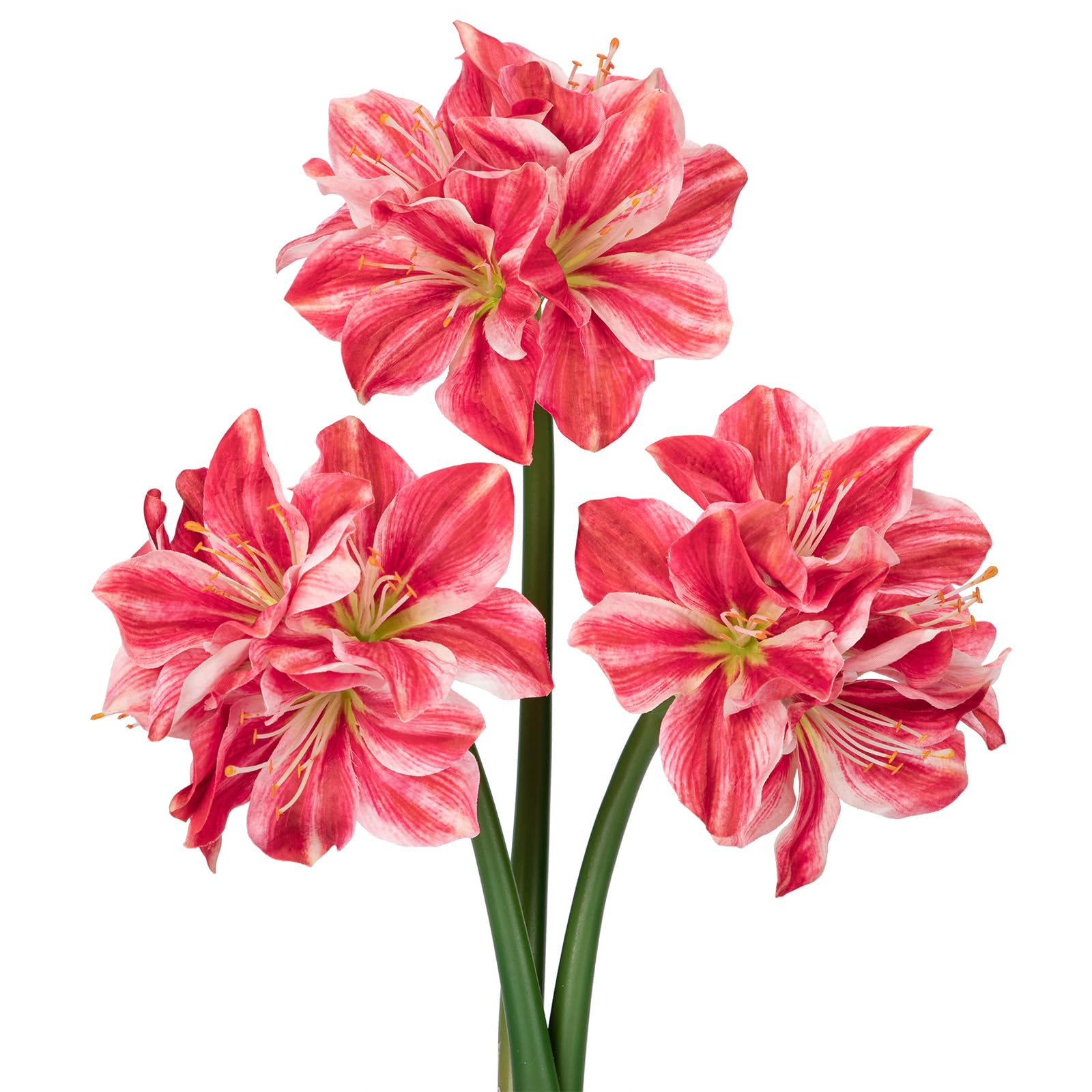 Oairse 3er-Set Kunstblumen Clivia mit 4 Blütenköpfen Seidenblumenstrauß für Weihnachten, Zuhause, Tischdekoration, Hochzeitsfeier-Arrangements, Esstisch-Mittelstück, Neujahrs-Ornamente, Rot-Weiß