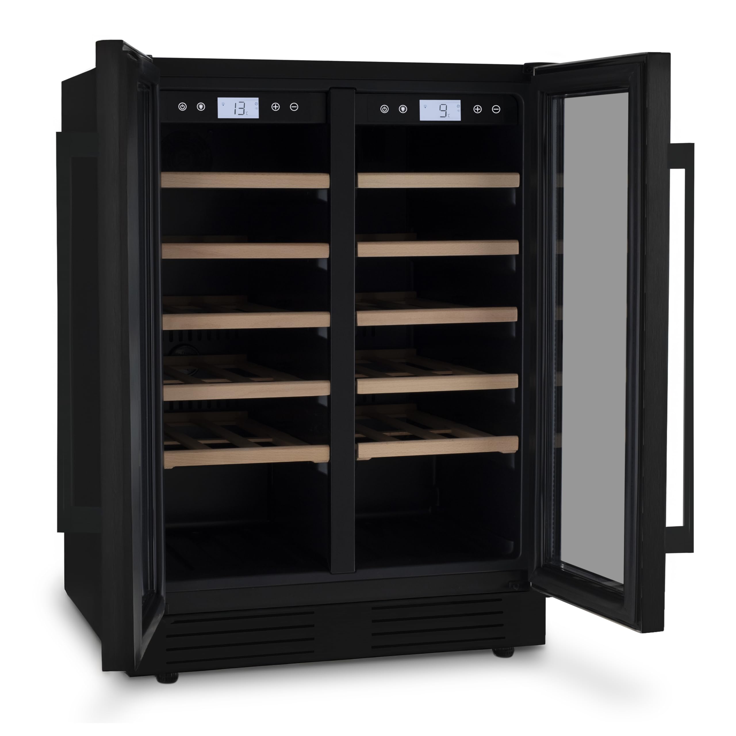LES PETITS CHAMPS Cantinetta per vino CAVCEDB42 da incasso dual zone, 42 bottiglie, Black edition, due zone di temperatura regolabili da 5-20°C,vetro anti-UV, illuminazione, 10 ripiani in legno