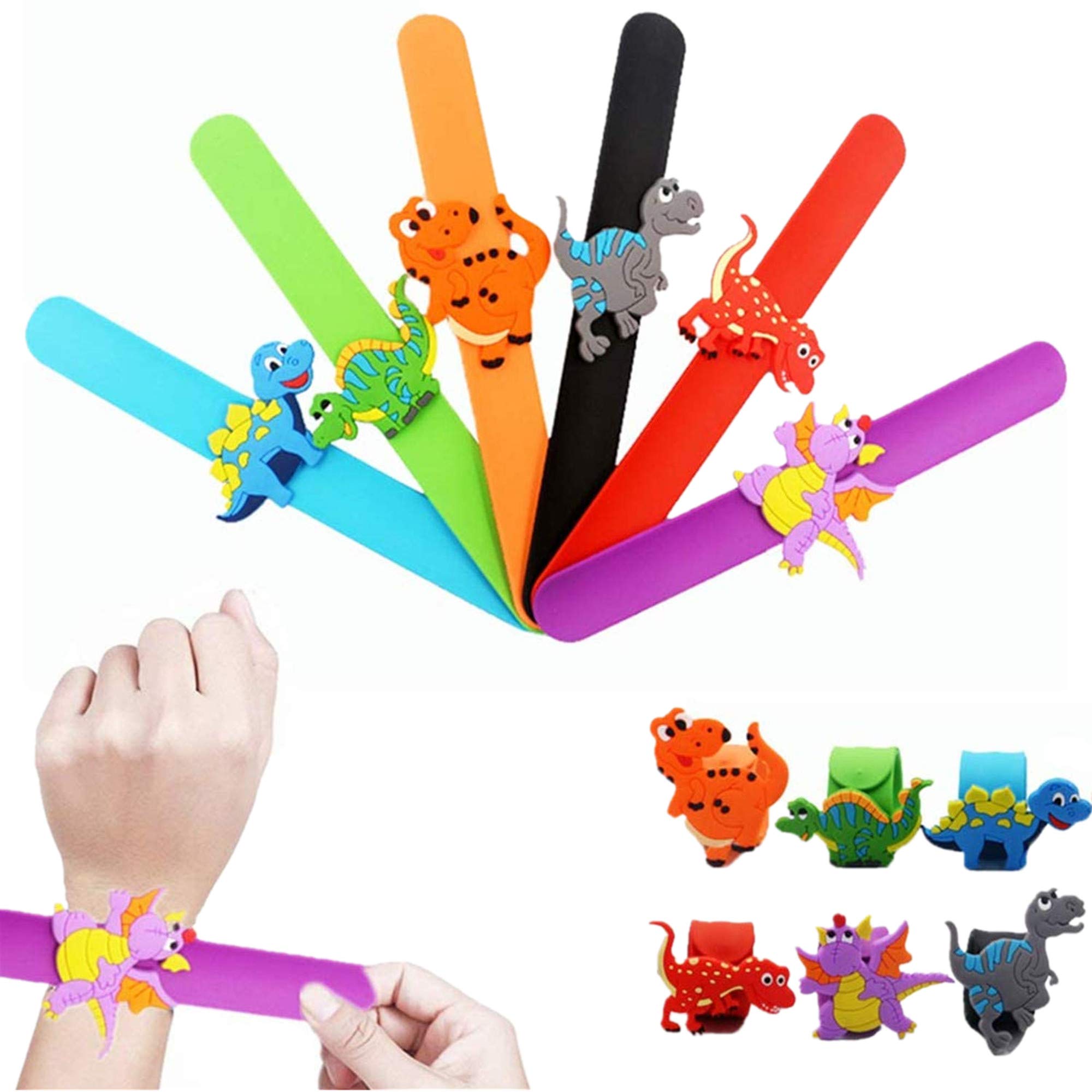 FLOWERBB 6pcs Cartoon Dragon Dinosaur Theme Party Slap Bracelets silicone Wristbands