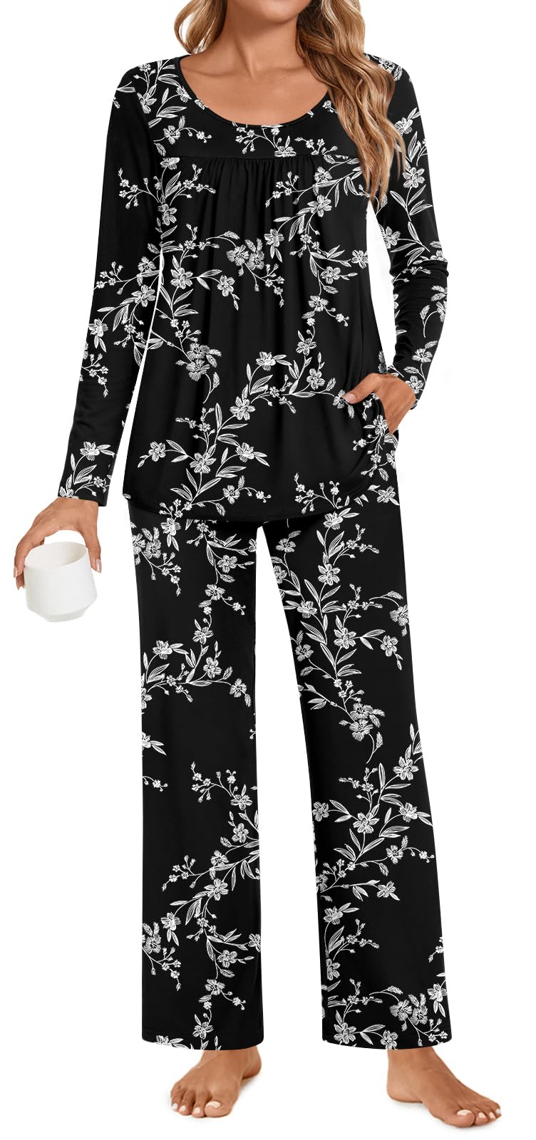 POPYOUNG Womens Pajama Set 2 Pieces Fall Long Sleeve Pjs Winter Ladies Pajamas Lounge Sleepwear with Pockets