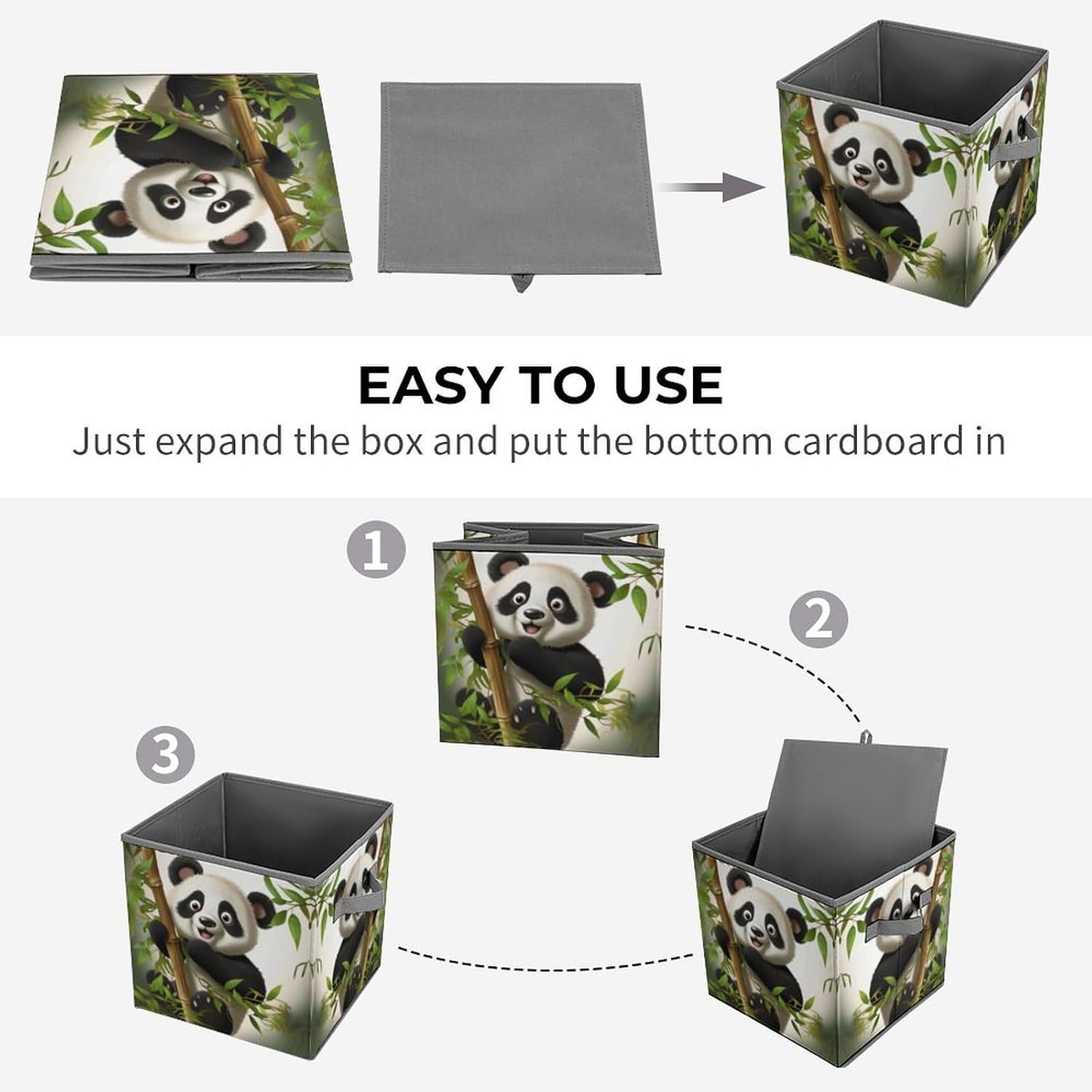 Collapsible Storage Bins with Dual Handles Fabric Storage Basket Foldable Cubes Organizer Baskets Panda Climb Tree Storage Boxes for Organizing Clothing Cube Storage Organizer Bins