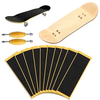 10 Pack Fingerboard Foam Grip Tape, Maple Wooden Fingerboard 100x34mm with Screwdriver, Mini Skateboard Grip Tape Anti Slip Stickers for Professional Finger Skateboard Enthusiasts