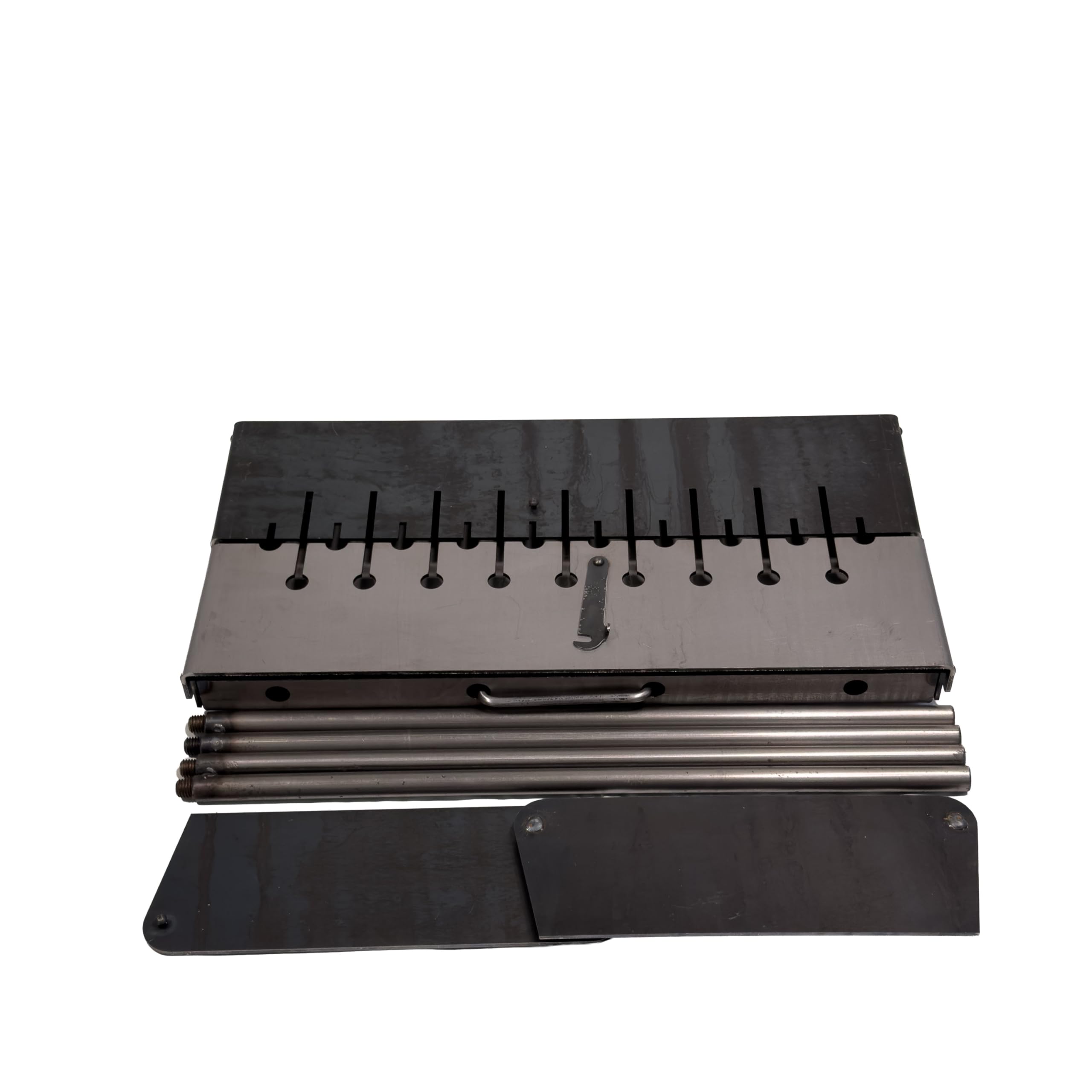 Mangal BBQ Kebab Charcoal Grill "Day & Night Edition" - Foldable Suitcase Grill in 3 mm Steel for 10 Skewers - Portable Outdoor Grill for Romantic Evenings, Camping, Garden & Picnic
