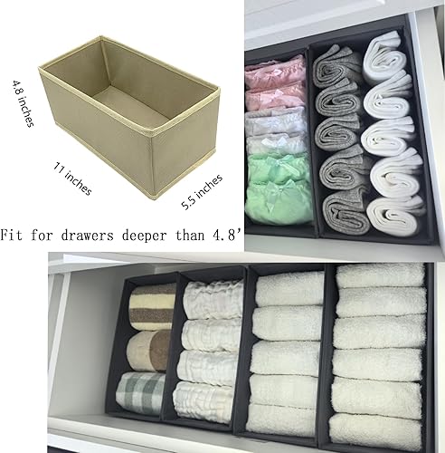 Miniatura 5 de Sock Drawer Organizer 3 Pack - Collapsible Fabric Storage Bins for Underwear Divider, Small Closet Organizers with 3 Compartments, Khaki