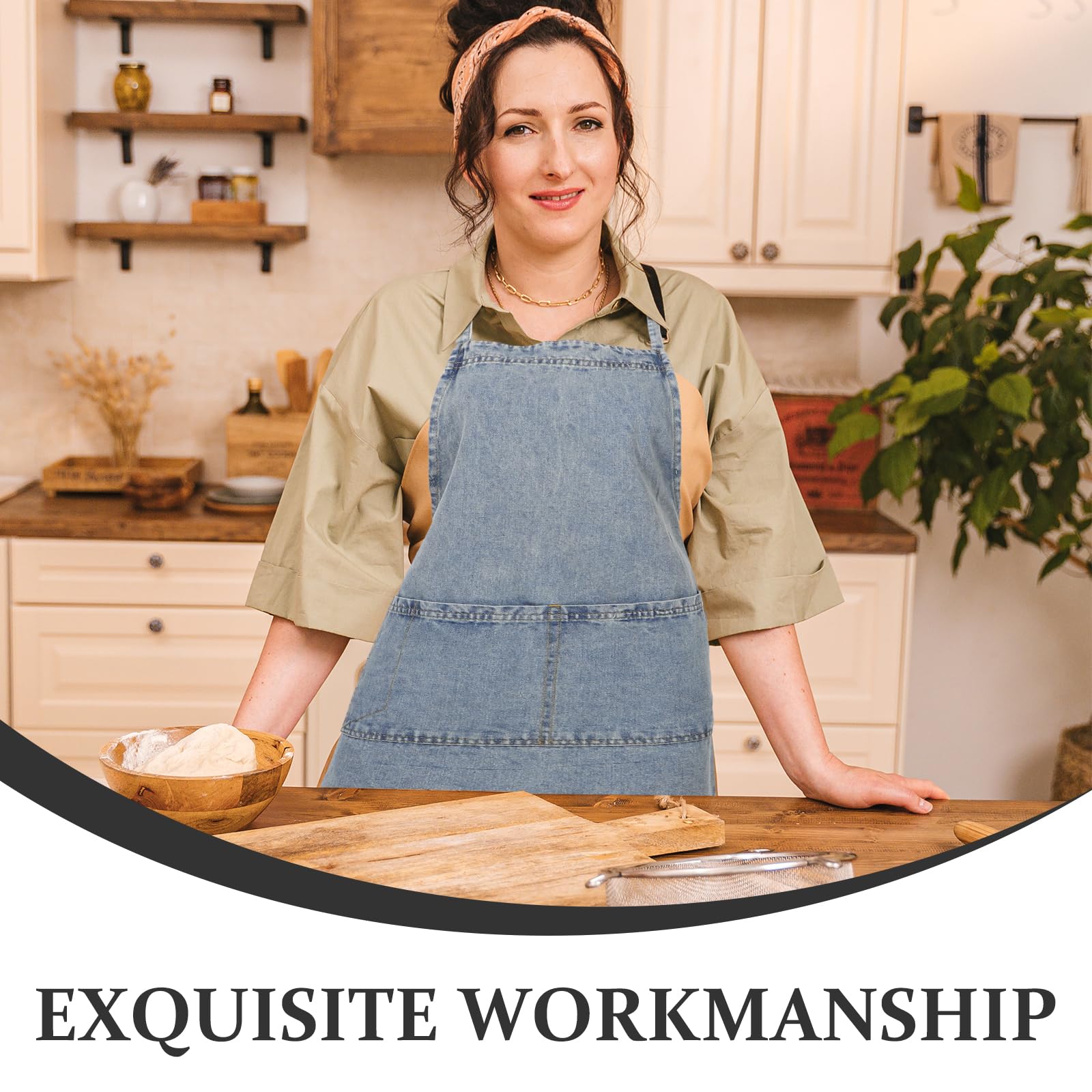 Gatuida Delantal de Cocina Vaquero para Mujer con Bolsillo Grande y Ajuste Ajustable, Fácil de Limpiar, Adecuado para Cocina, Restaurante o Repostería