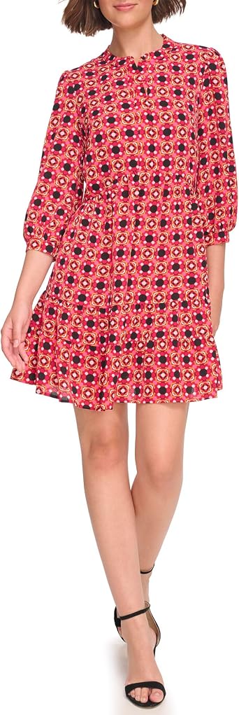 Eliza J Womens 3/4 Sleeve Crew Neck Short Dress