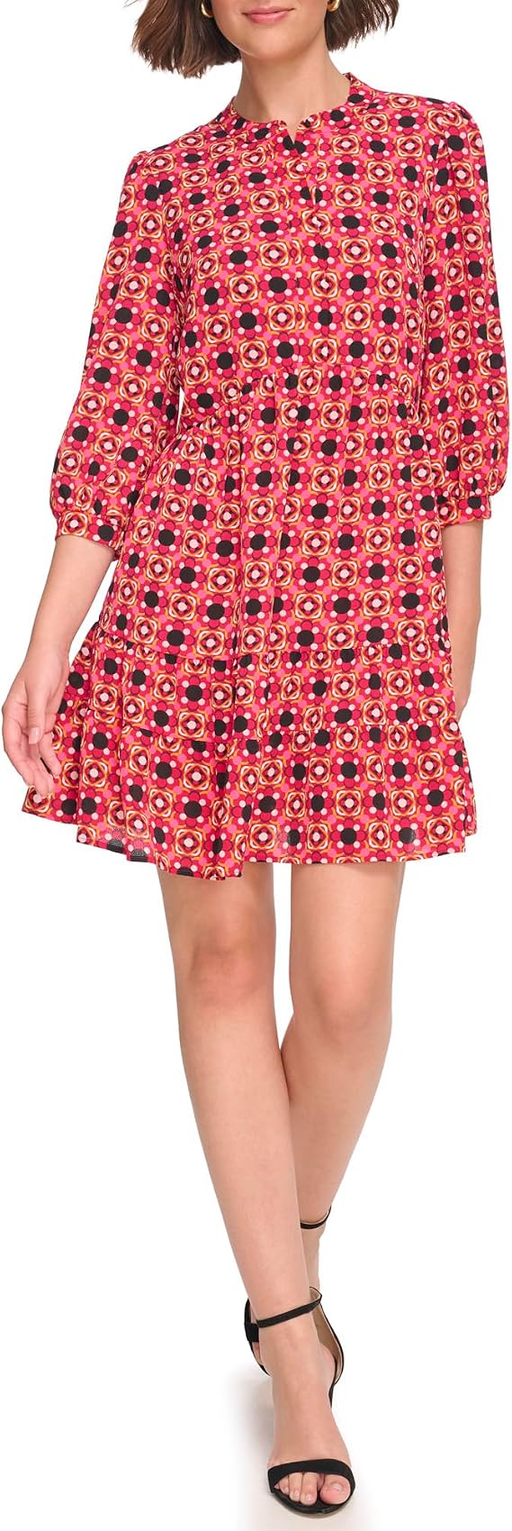 Eliza J Womens 3/4 Sleeve Crew Neck Short Dress