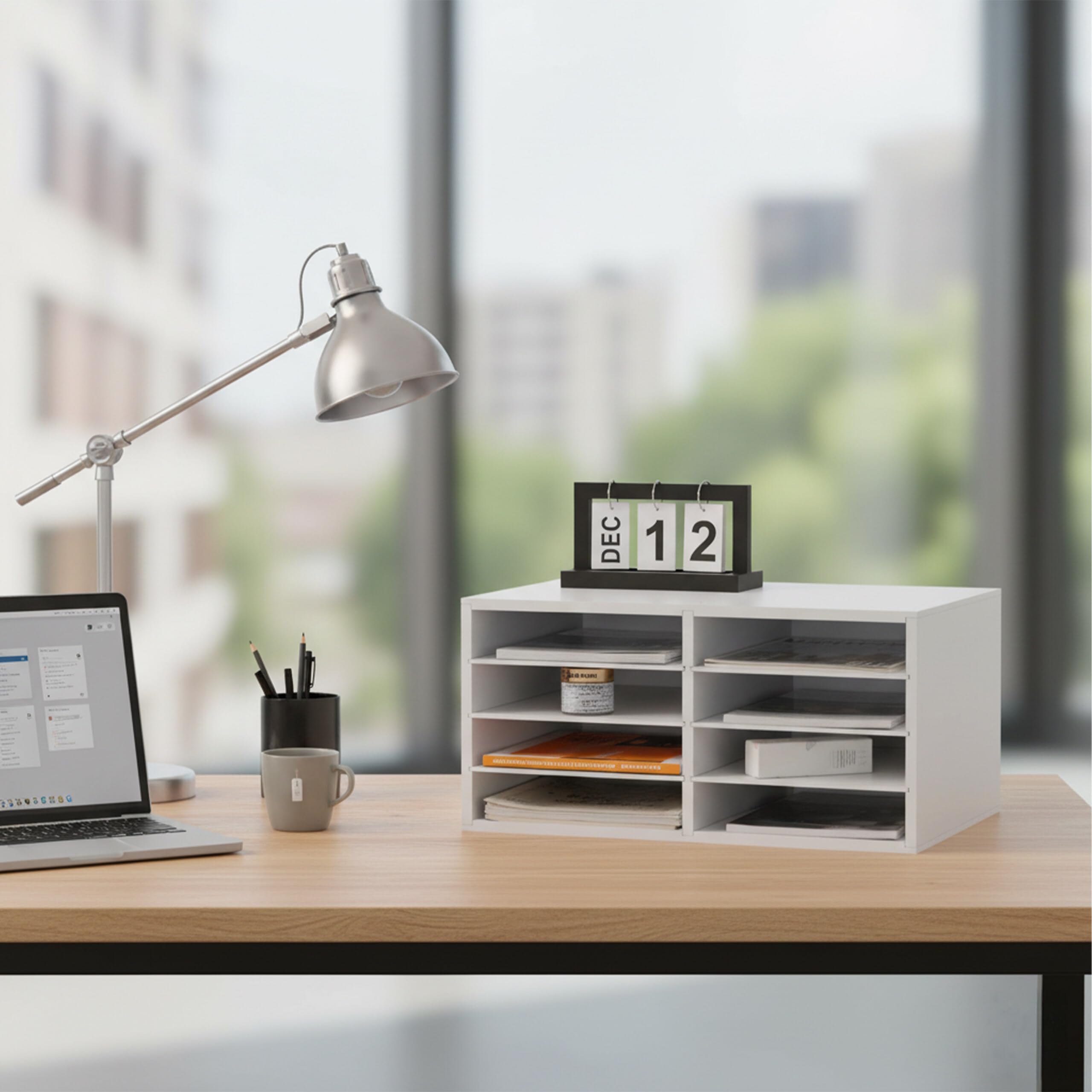 Relaxdays Portadocumenti in bambù, DIN A4, 8 Scomparti, Ufficio e Home Office, 25x49x31 cm