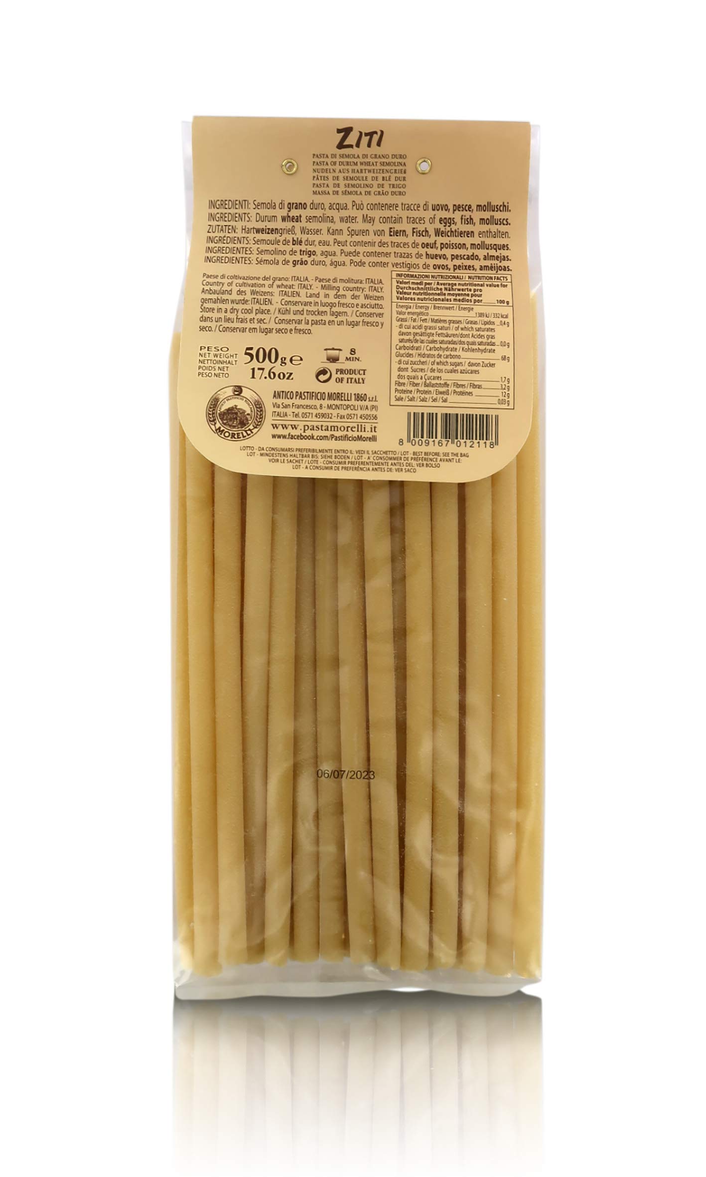 Antico Pastificio Morelli 1860 Srl Ziti, Pasta tipica regionale, 6 Confezioni da 500 Grammi