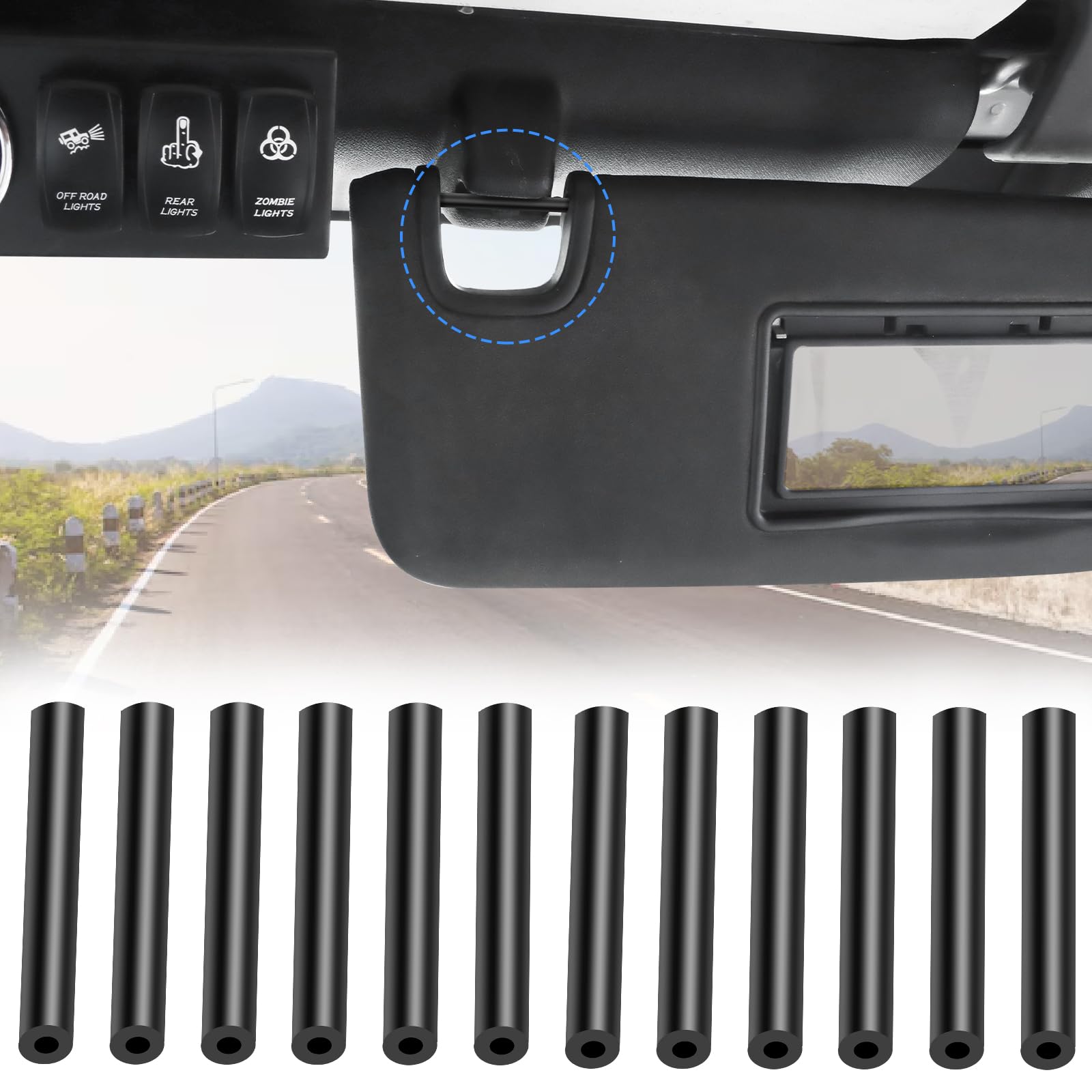 Upgrade Sun Visor Kit for Jeep Wrangler, 12 PCS Visor Tubes Compatible with Jeep Wrangler Jk Jku 2007-2017 Accessories, Quick and Easy Repair Left & Right Side Loose Sunvisor (Black)