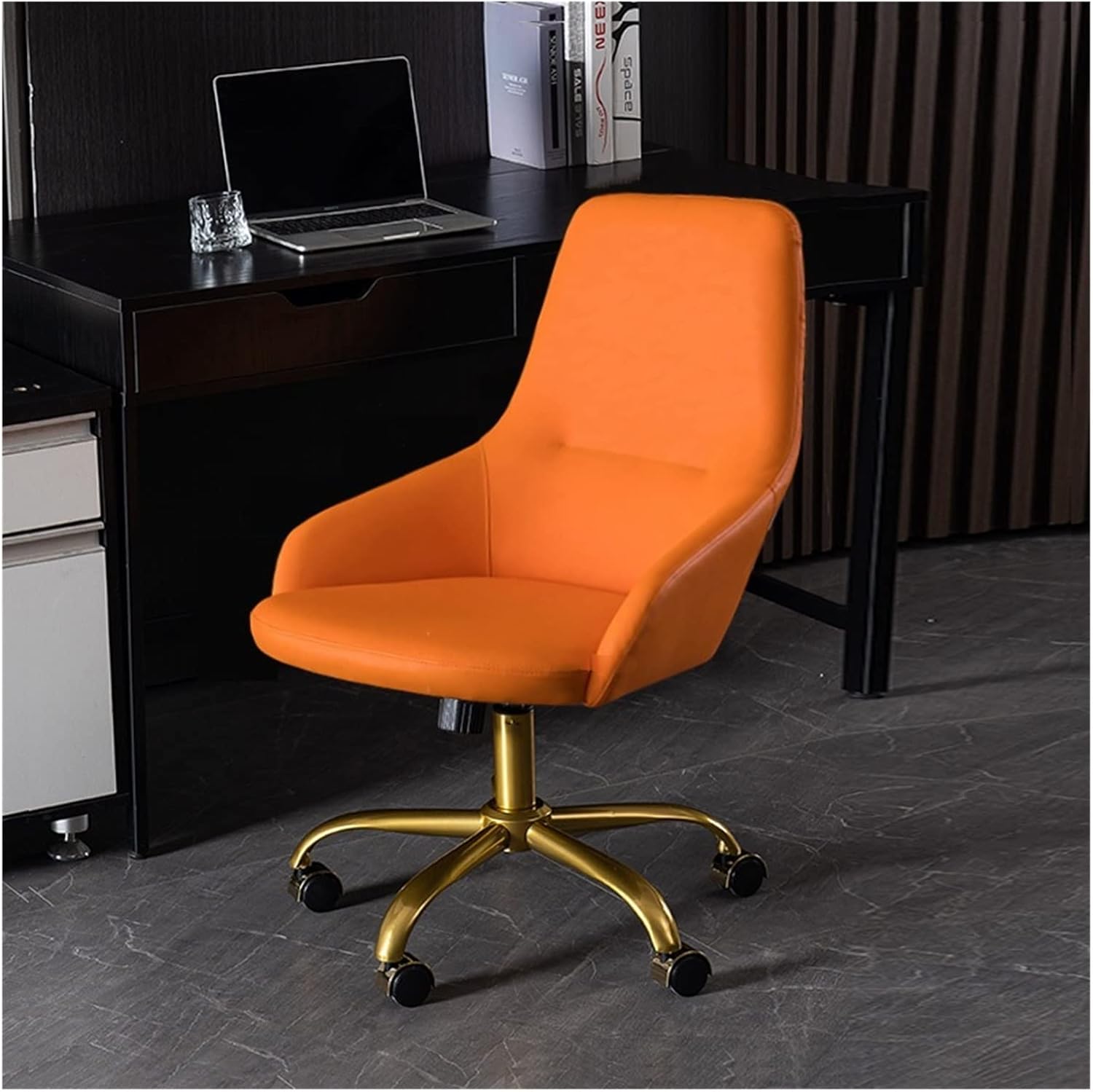 Adjustable Office Computer Chair with Armrest Leather Office Chairs Meeting Room Computer Chair Backrest Gaming(Orange-Golden)