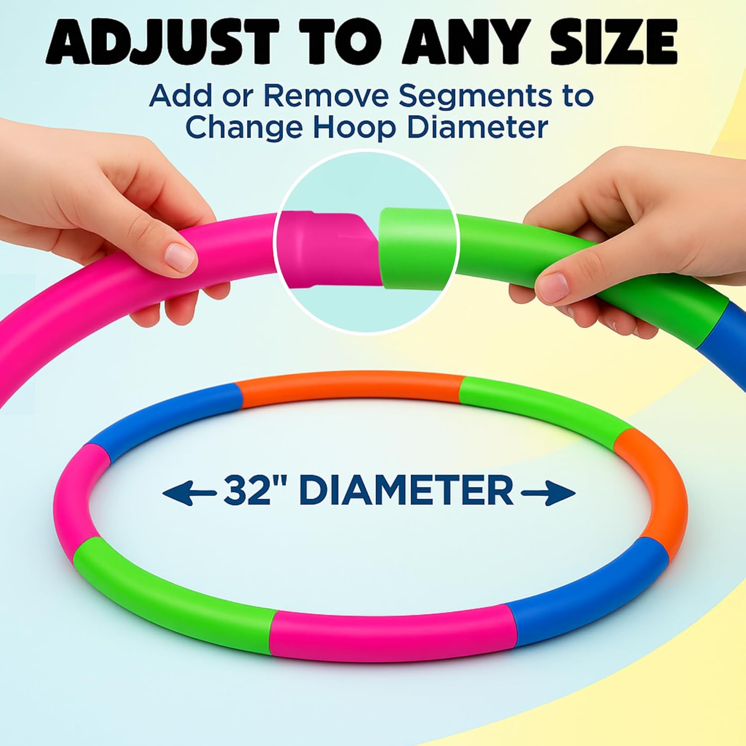 6 Pack: Toy Hoop Bundle Pack - Snap Together Detachable Adjustable Weight Size Plastic Hoops - Kids Hoola Rings for Sports, Exercise, Playing, 32-Inch